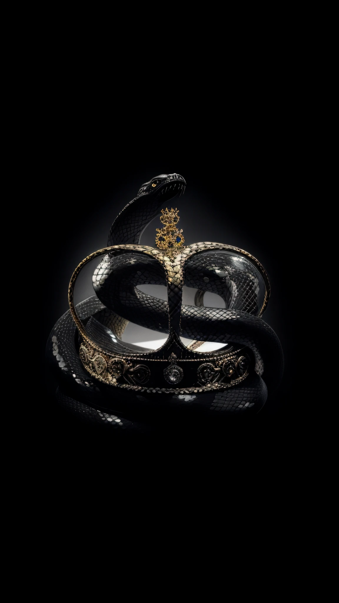 a closeup of a crown, crown of snakes, dark queen of snakes, queen of snakes, by Elias Ravanetti, by Hedi Xandt, ouroboros, by Anna Füssli, serpent, an amalgam of a snake, inspired by Hedi Xandt, black crown, crowned