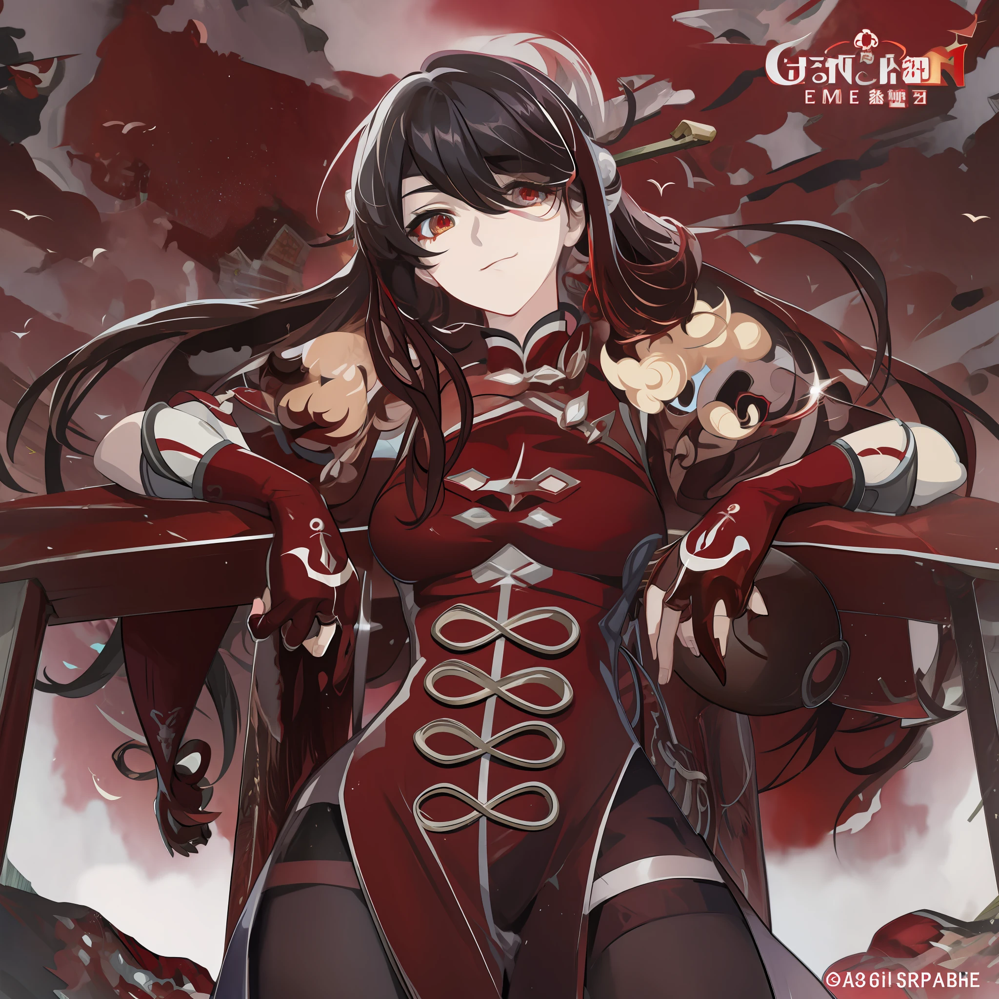 anime girl in red and black outfit posing on a wooden railing, cushart krenz key art feminine, keqing from genshin impact, zhongli from genshin impact, ayaka genshin impact, high detailed official artwork, genshin, official artwork, trending on cgstation, onmyoji portrait, onmyoji detailed art, genshin impact