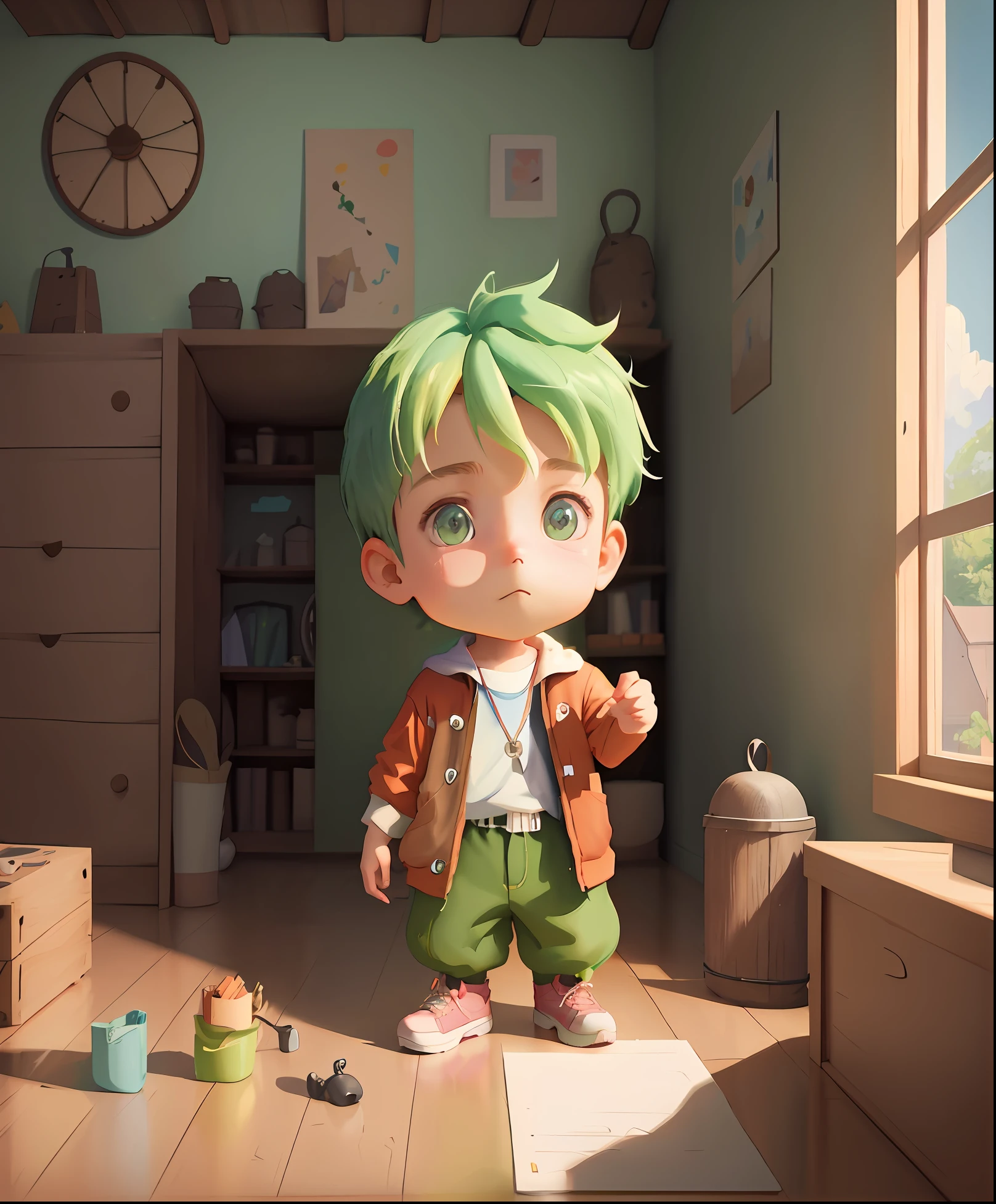 cartoon boy in a room with a wooden floor and a window, cute 3 d render, adorable digital painting, cute detailed digital art, anime styled 3d, realistic anime 3 d style, stylized anime, animation style render, stylized 3d render, 2 d illustration, 2d illustration, made with anime painter studio, cute digital art, cute character