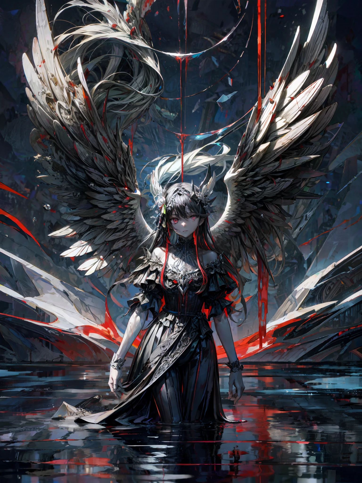 dark water and blood, reflection,