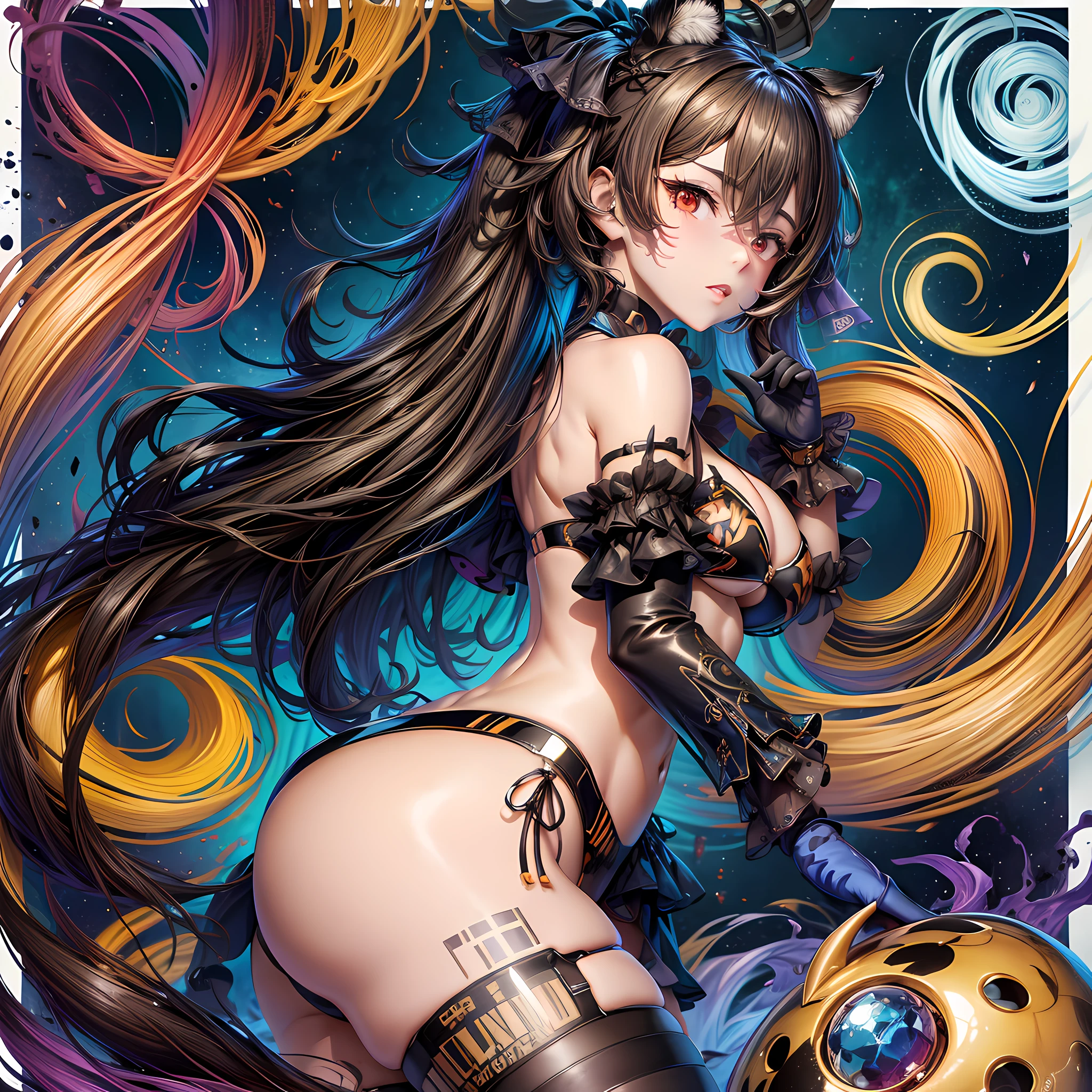 1chica, culo grande, tanga, pose dinámica, obra maestra, mejor calidad, realista, sol, luz del sol, 1chica animal_ears animal_print arched_back trasero bikini pechos brown_hair butt_crack cat_ears cat_tail chinese_zodiac gargantilla claw_pose elbow_gloves fake_animal_ears colmillo from_below guantes hair_bobbles hair_ornament halterneck arrodillado long_hair looking_at_viewer low_twintails medium_breasts new_year open_mouth orange_bikini orange_choker orange_gloves orange_thighhighs outside_border print_ Bikini print_choker print_gloves print_thighhighs red_eyes Shadow Side-tie_bikini_bottom skin_fang Solo Swimsuit Tail Thighs tiger_print twintails year_of_the_tige