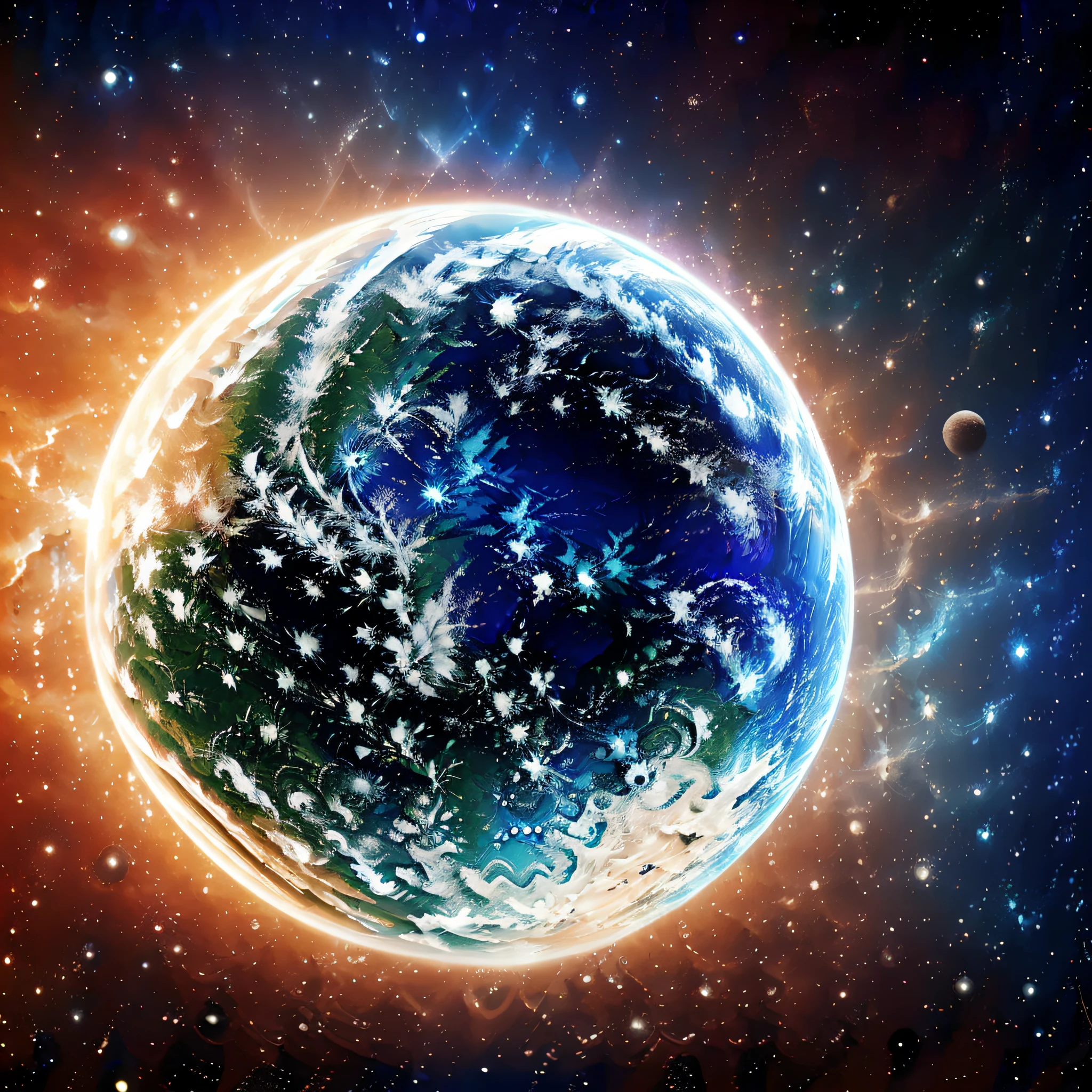 The image shows two planets Earth side by side, one of them old and worn out and the other new and vibrant. The ancient planet Earth has an aged appearance, with several craters and scars on its surface. The colors are faded and grayish, indicating the wear and tear of time. On the other hand, planet Terra Nova is vibrant and colorful, with a bright blue atmosphere and a lush surface of green forests and crystal blue oceans. The contrast between the two planets is striking, showing how Earth can be affected by time and human actions. The image is an important reminder that we need to take care of our planet to ensure a bright and vibrant future for generations to come. --auto --s2