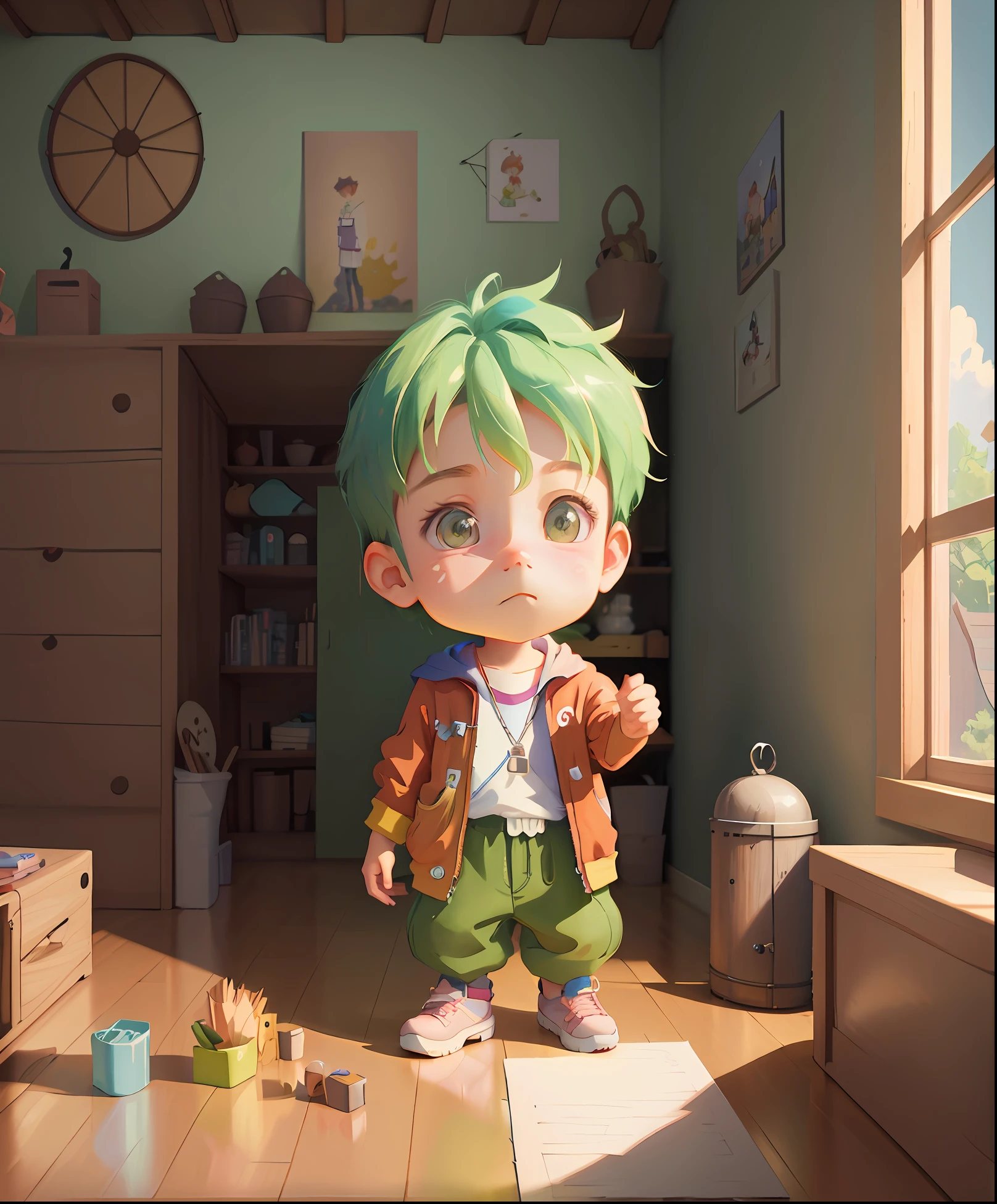 cartoon boy in a room with a wooden floor and a window, cute 3 d render, adorable digital painting, cute detailed digital art, anime styled 3d, realistic anime 3 d style, stylized anime, animation style render, stylized 3d render, 2 d illustration, 2d illustration, made with anime painter studio, cute digital art, cute character