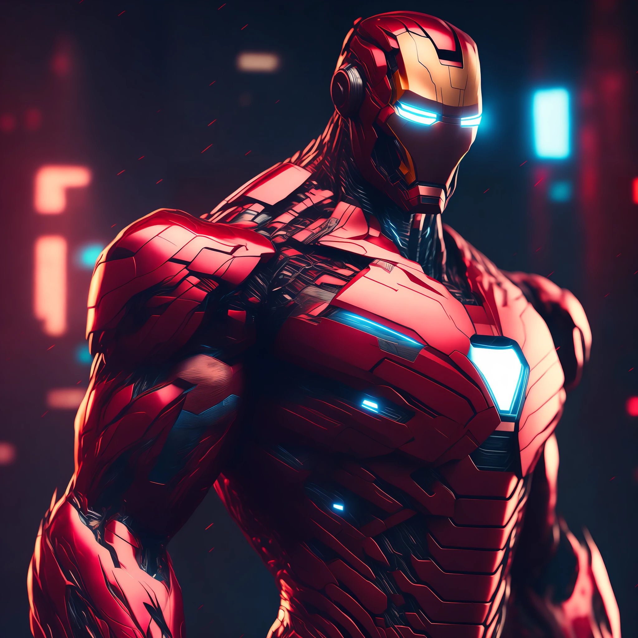 Iron Man Bodybuilder, Cyberpunk, 8k.