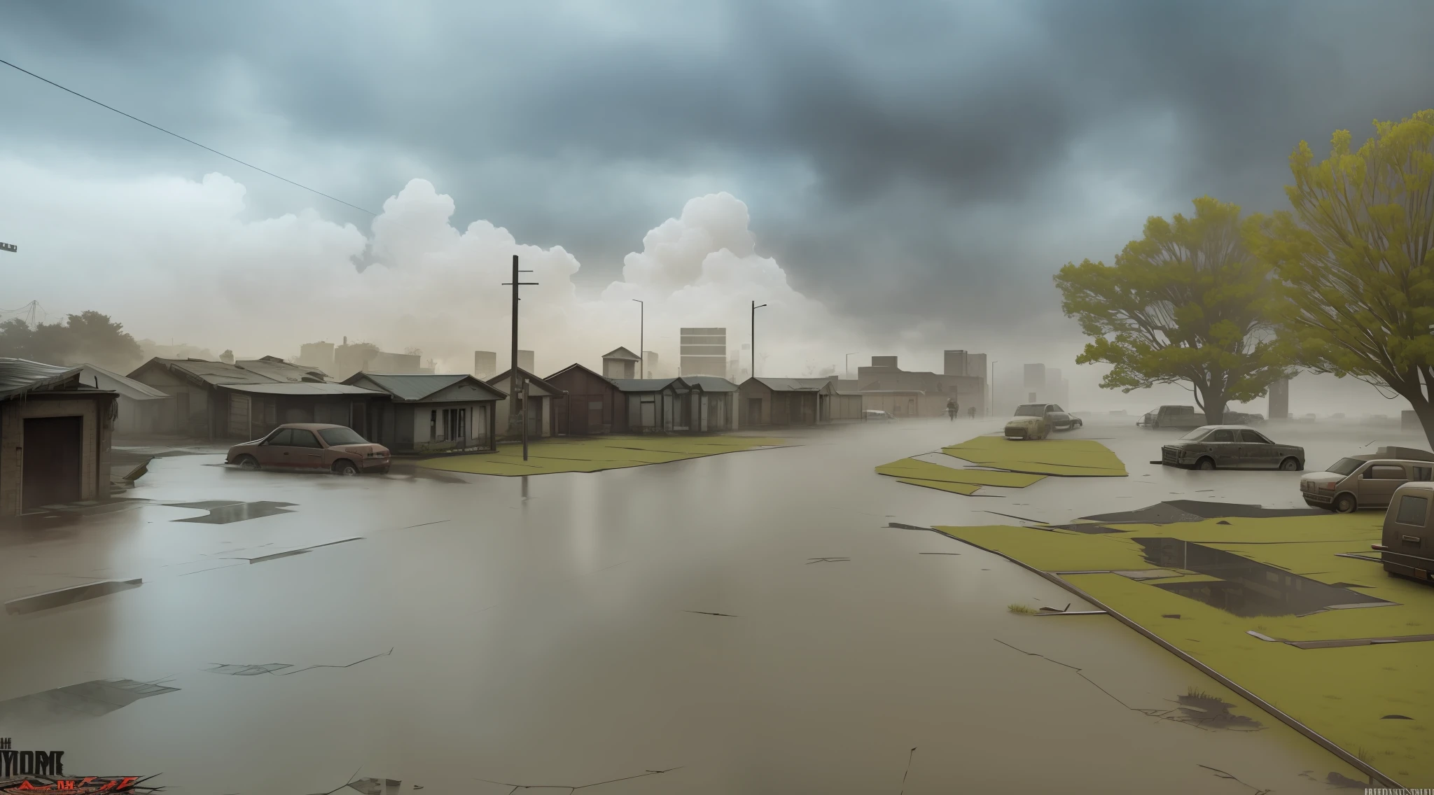 end of the world, epic realistic, (hdr:1.4), (muted colors:1.4), apocalypse, freezing, abandoned, neutral colors, night, screen space refractions, (intricate details), (intricate details, hyperdetailed:1.2), artstation, cinematic shot, vignette, complex background, buildings, sepia, buldings covered in a black mold fungus, massive raining, thunderstorm, fog, zombie apocalypse, crowded with zombies, horde of zombies, dense fog, neighborhood,