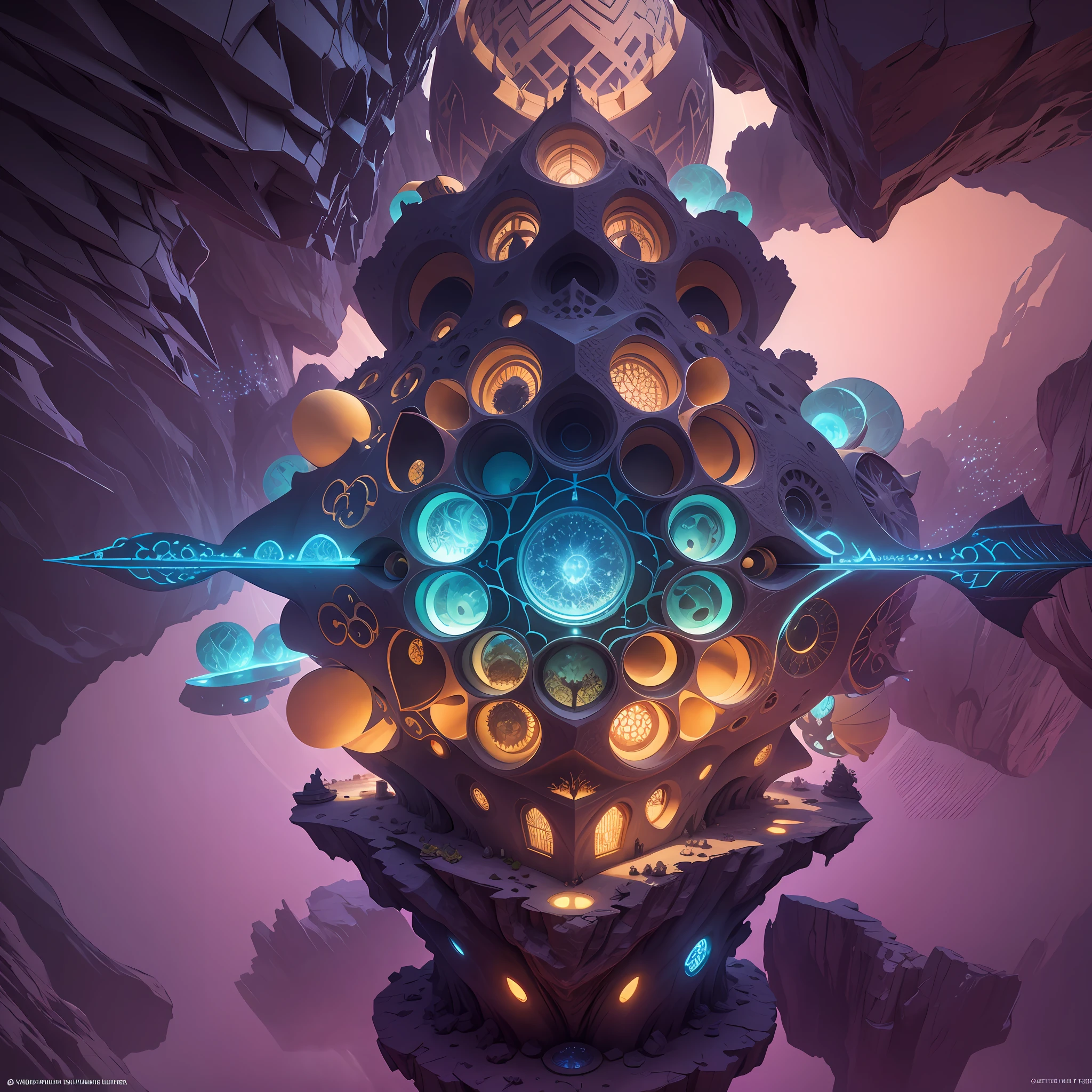 Futuristic Islamic architecture design of cave architecture concept art on desert oasis, islamic architecture, proportional,detailed, cave architecture nature meets futuristic architecture by Toyo Ito ,residential area, futuristic development, high rise balconies, full of rock and glass facades, residential spaces carved from cliff side ,trending on artstation, beautiful lighting,In the style of Arabic calligraphy masterpiece, fantasy, intricate, award winning, 4k, highest quality render --auto --s2