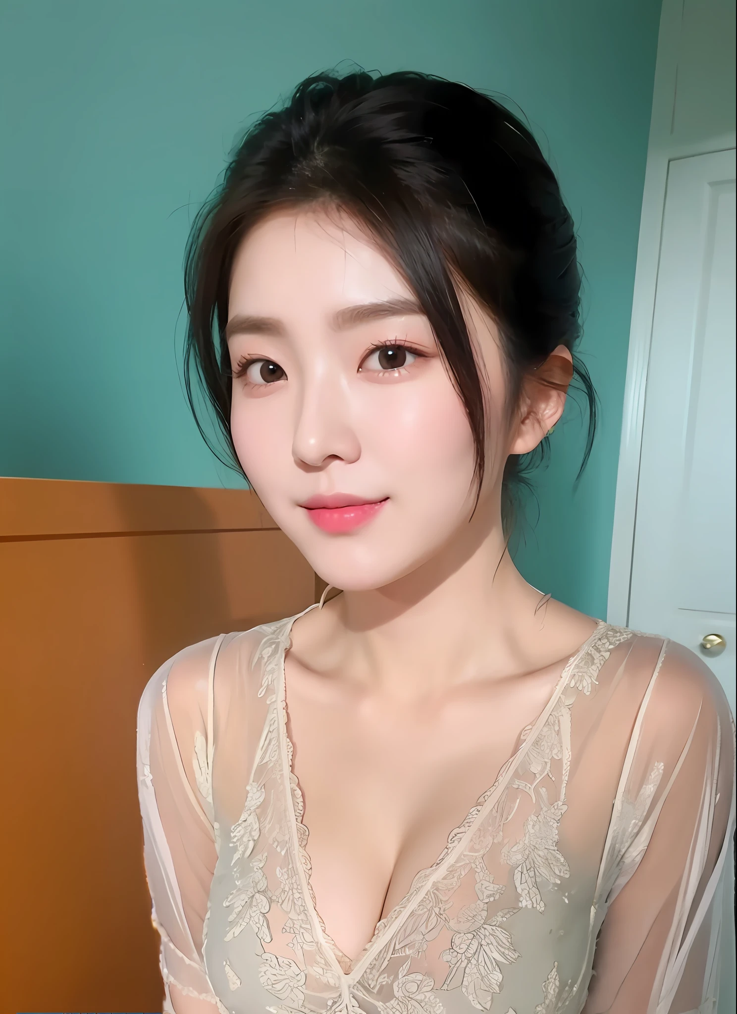 Sheer outfit, large breasts