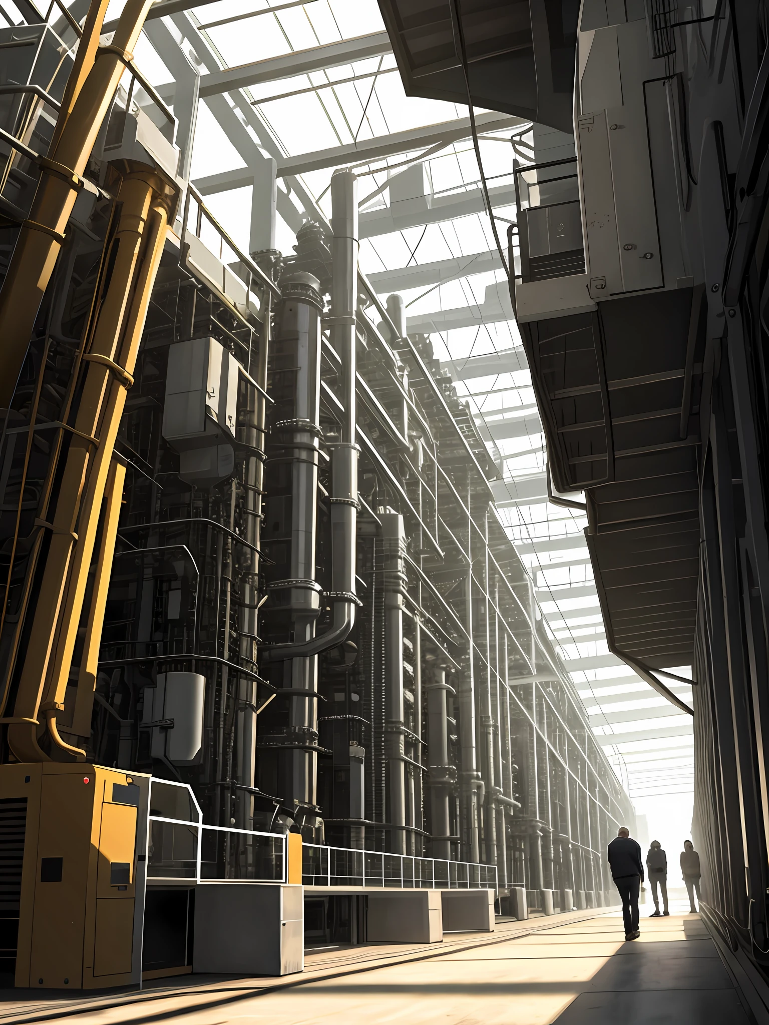A 37-year-old boy, industry, machines, manager, looking at machines