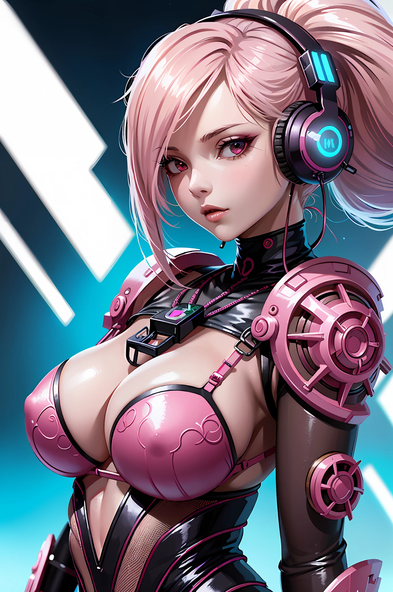 a close up of a woman with headphones on wearing a white latex outfit, cute cyborg girl, deviantart artstation cgscosiety, aetherpunk airbrush digital art, cyborg girl, perfect android girl, cyberpunk angry gorgeous goddess, cyberpunk art style, bright cyberpunk glow, oppai cyberpunk, cyberpunk beautiful girl, cyberpunk girl, digital cyberpunk anime art, female cyberpunk anime girl