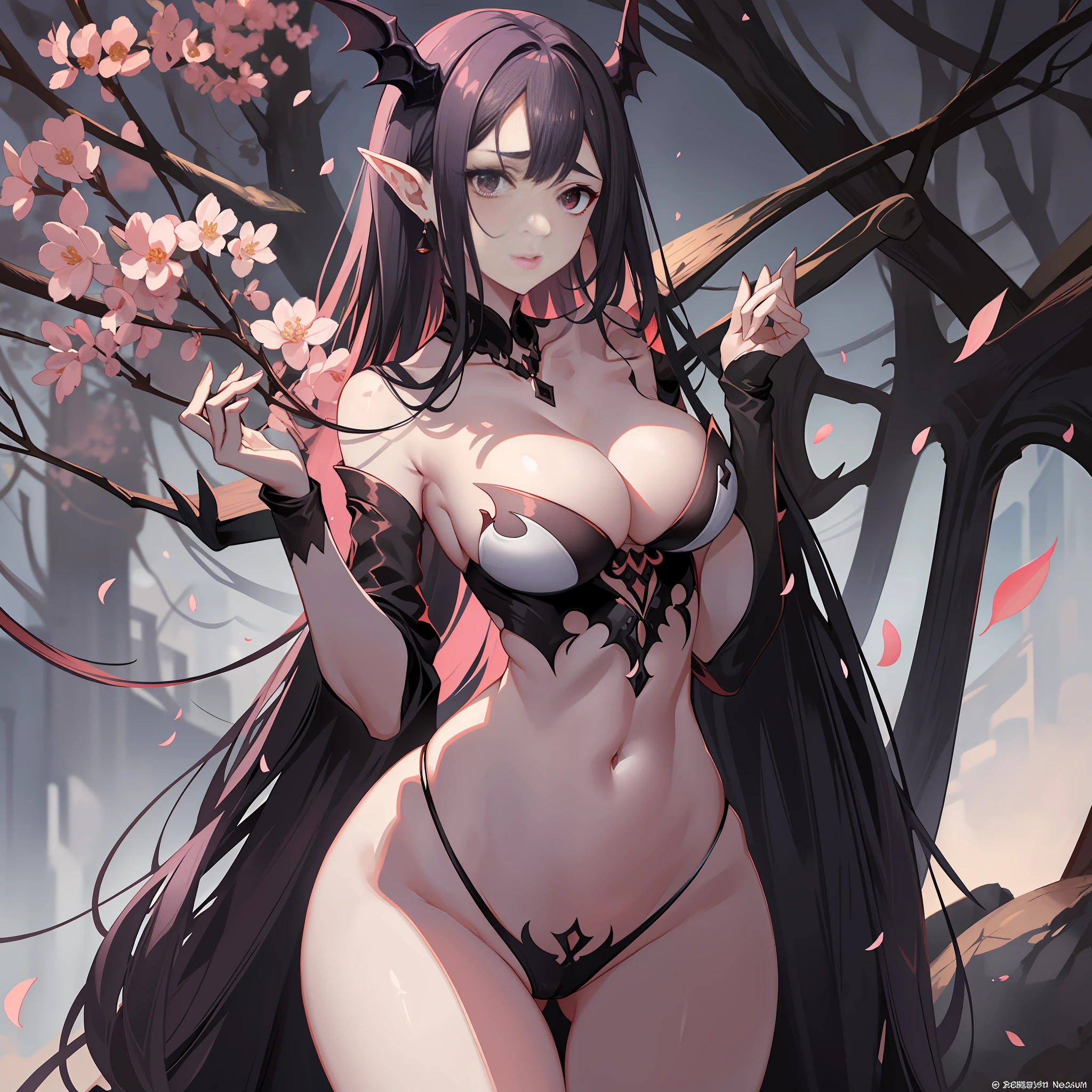 The widest, thickest and largest round breasts, chest. The widest and thickest and largest round peach buttocks, buttocks, ass, thighs. Extremely beautiful and sexy succubus, pale skin, long hair, protruding brow bones, long curved eyebrows, high straight narrow pointed nose, high nose root and base. High nose bridge and tip of nose. Large double eyelids, deep eyes, narrow and full lips, lips shaped like cherry blossoms, retracted jaw, prominent narrow pointed chin, the slimmest melon seed face. Delicate neck and collarbone, tallest, straightest and narrowest shoulders, narrowest and deepest cleavage, vest line, thinnest, narrowest and shortest waist and abdomen, shortest torso, succubus wings on the back, slender forearms, arms, hands. The thinnest and straightest long legs. There is only one succubus in the picture. During the day, on the beach. Natural and vivid landscape. Masterpiece, best quality .8k.