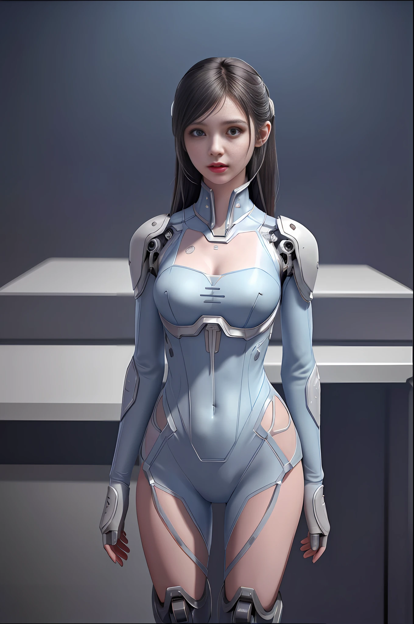 Dystopian, [sci-fi], High Detail RAW color Photo, Full Shot, of (cute female arterial intelligence, cybernetic enhancements), indoors, standing, (inside cryogenic chamber, in advanced cyberpunk research facility), toned physique, (small perky breasts, normal, large ass, (pale skin), (cybernetic implants:1.2), (augmentations), (cyborg:1.1), (detailed skin, diffused skin pores), silicone, metal, (highly detailed, fine details, intricate), (lens flare:0.4), (bloom:0.4), diffused soft lighting, raytracing, shallow depth of field, (Oliver Wetter), photographed on a Canon EOS 5D, 90mm micro lens, f/8, sharp focus, smooth, cinematic film still from Blade Runner 2049, [Cyberpunk:Dieselpunk:0.25]