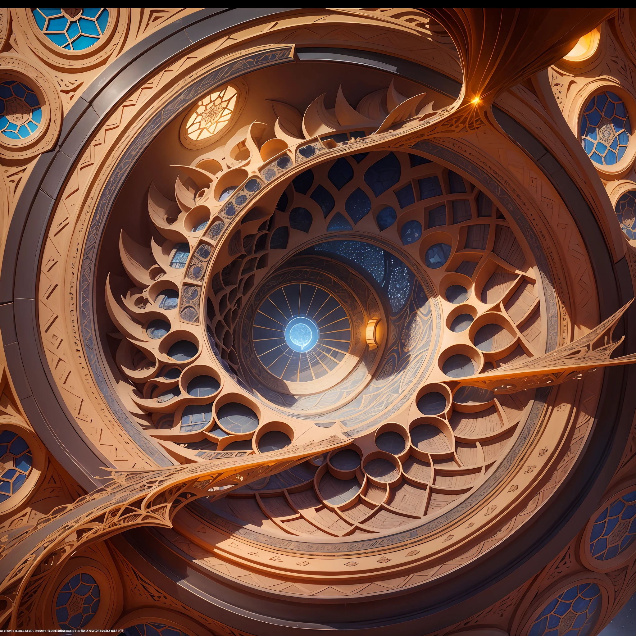 Futuristic Islamic architecture design of cave architecture concept art on desert oasis, islamic architecture, proportional,detailed, cave architecture nature meets futuristic architecture by Toyo Ito ,residential area, futuristic development, high rise balconies, full of rock and glass facades, residential spaces carved from cliff side ,trending on artstation, beautiful lighting,In the style of Arabic calligraphy masterpiece, fantasy, intricate, award winning, 4k, highest quality render --auto --s2