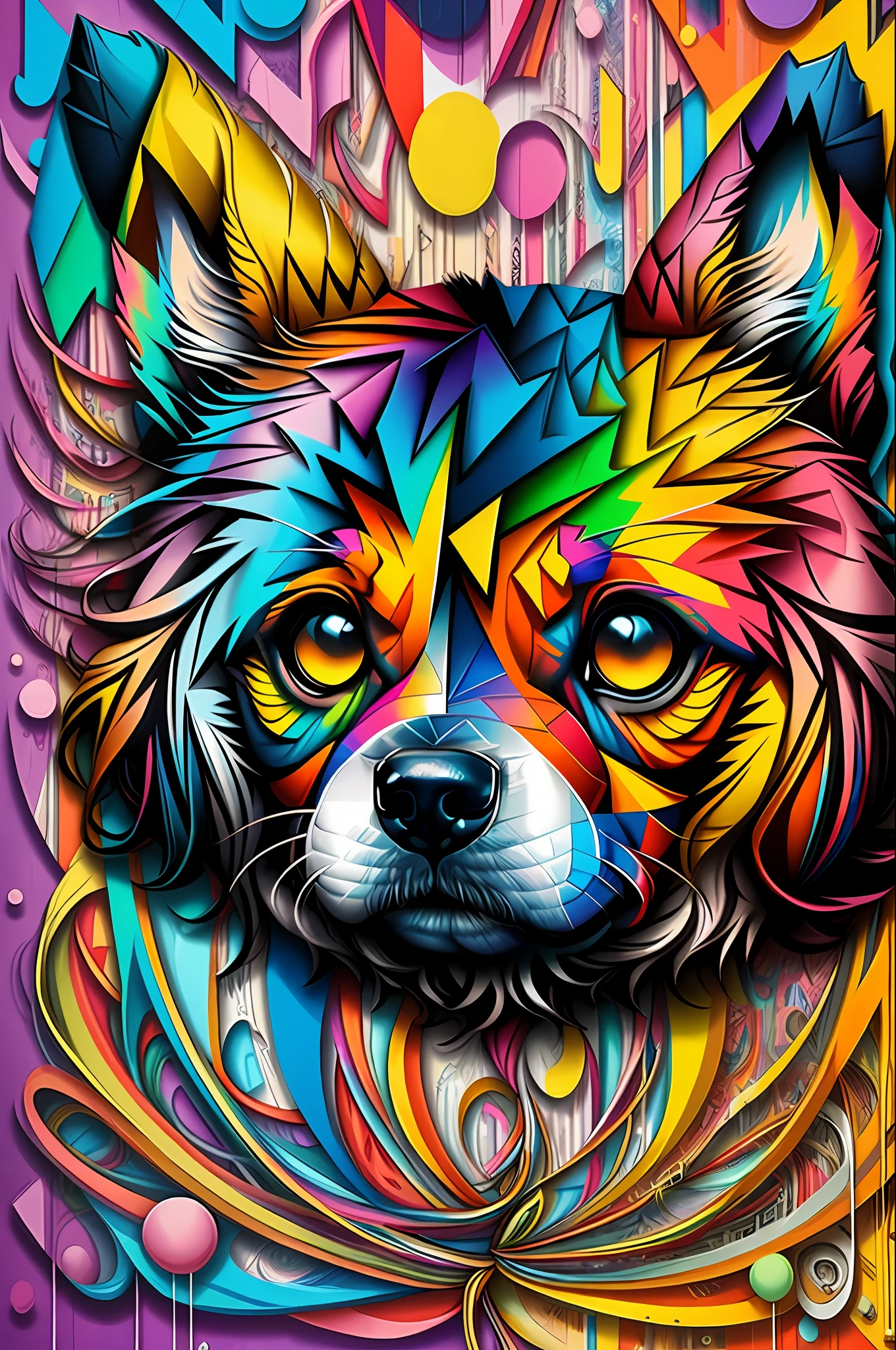 (dog), Eduardo Kobra padding ,wall PORTRAIT geometric multidimensional, art, chibi,
yang08k, beautiful, colorful,
masterpieces, top quality, best quality, official art, beautiful and aesthetic,