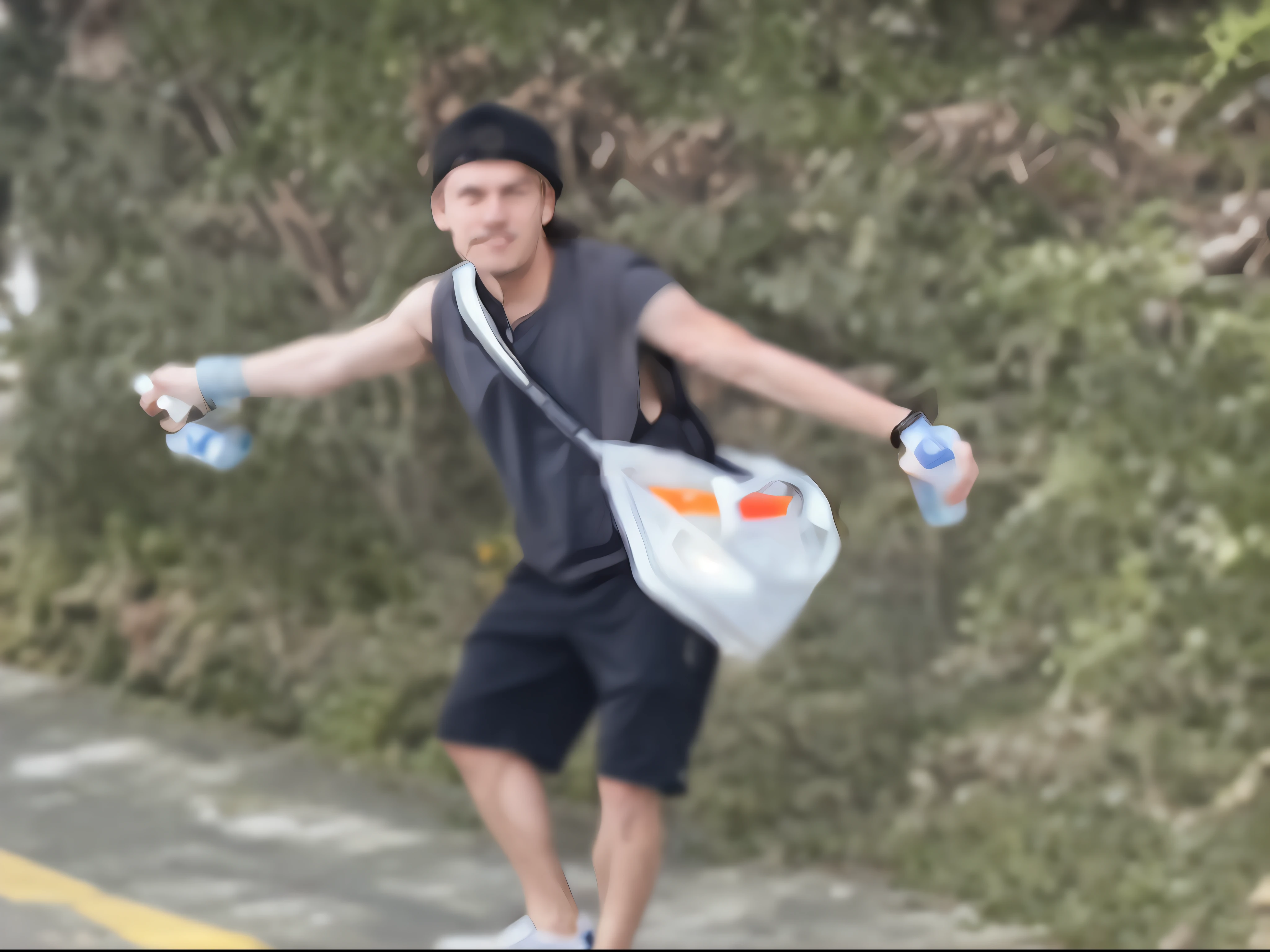 there is a man riding a skateboard down the street, profile photo, profile picture, low quality footage, very very low quality picture, profile pic, profile picture 1024px, he is floundering, unknown artist, carrying a bottle of perfume, littered with garbage, full body potrait holding bottle, wearing a plastic garbage bag, avatar image