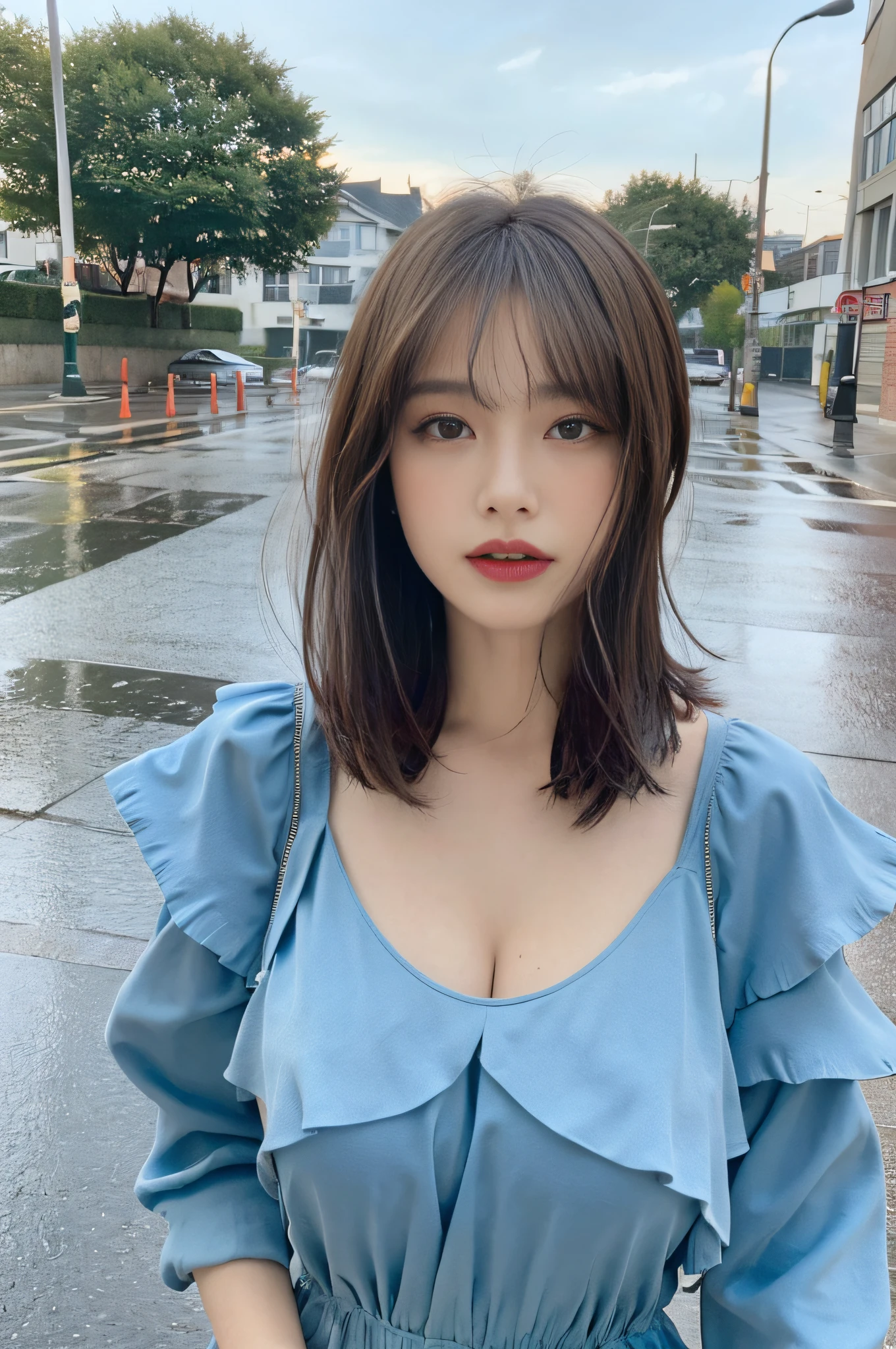 ((Best Quality, 8k, Masterpiece:1.3)), Focus:1.2, Perfect Body Beauty:1.4, Buttocks:1.2, ((Layered Haircut, Breasts:1.2)), (Wet Clothes:1.1) , (Rain, Street:1.3), Bandeau Dress: 1.1, Highly Detailed Face and Skin Texture, Fine Eyes, Double Eyelids, Whitened Skin, Long Hair, (Shut Up: 1.3)