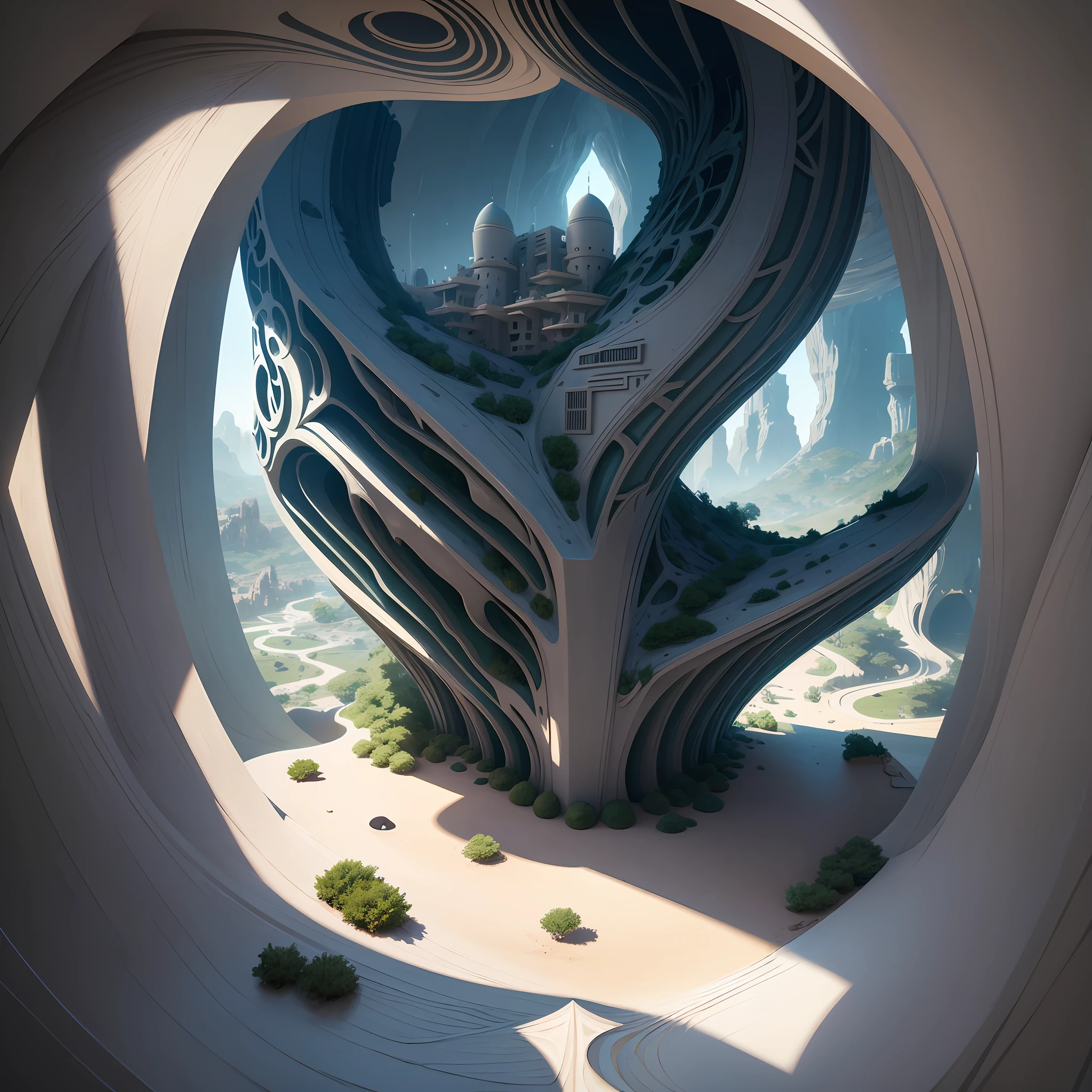 Futuristic Islamic architecture design of cave architecture concept art on desert oasis, islamic architecture, proportional,detailed, cave architecture nature meets futuristic architecture by Toyo Ito ,residential area, futuristic development, high rise balconies, full of rock and glass facades, residential spaces carved from cliff side ,trending on artstation, beautiful lighting,In the style of Arabic calligraphy masterpiece, fantasy, intricate, award winning, 4k, highest quality render --auto --s2