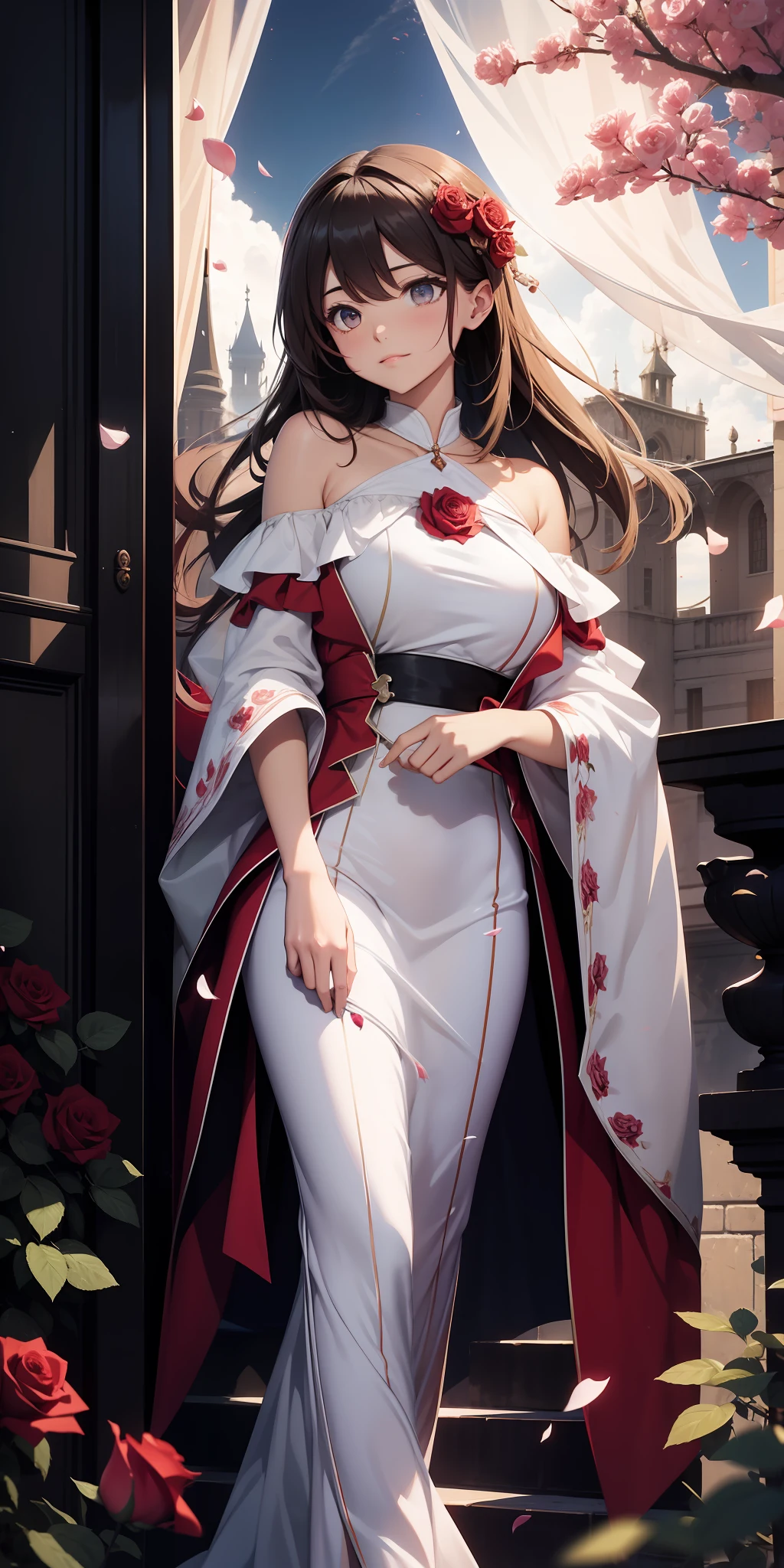 Floating all over the sky, scattered with rose petals