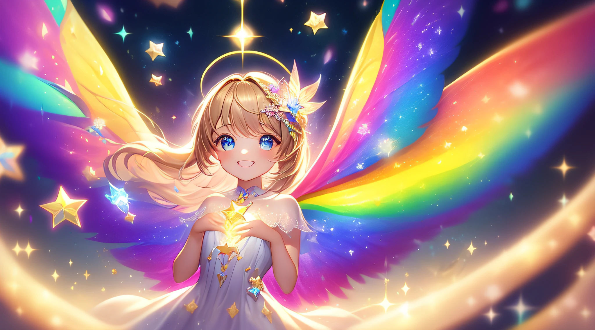 Favorite , eye, love, eyes with twinkling stars, sparkling eyes, sparkling hearts, symmetrical fairy wings, beautiful smile, magic, mysterious worldview, spirituality, rainbow, tenderness, sparkling light, sparkle, fantasy