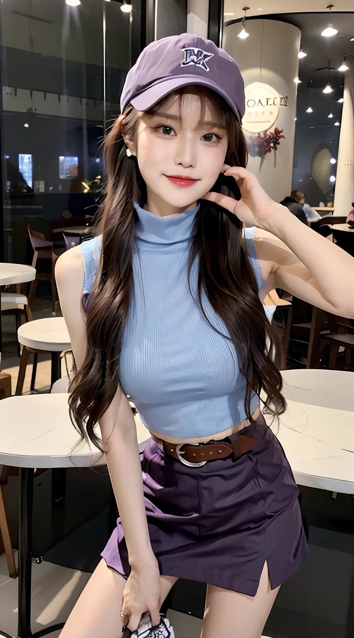 Light blue sleeveless turtleneck short top