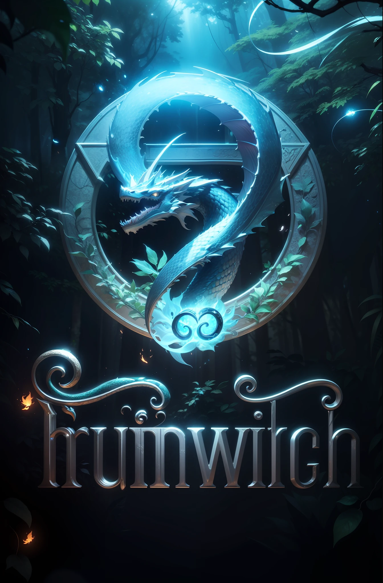 Masterpiece, best quality, (very detailed CG unified 8k wallpaper), (best quality), (best illustration), (best shadow), glowing sprite, (natural elements), (jungle theme), (leaves), (branches), (fireflies), (particle effects) and other 3D, Octane rendering, ray tracing, super detailed, metal badge, blue vibe, blue emblem, a dragon flying in the middle of the badge, dragon, atmosphere --auto --s2