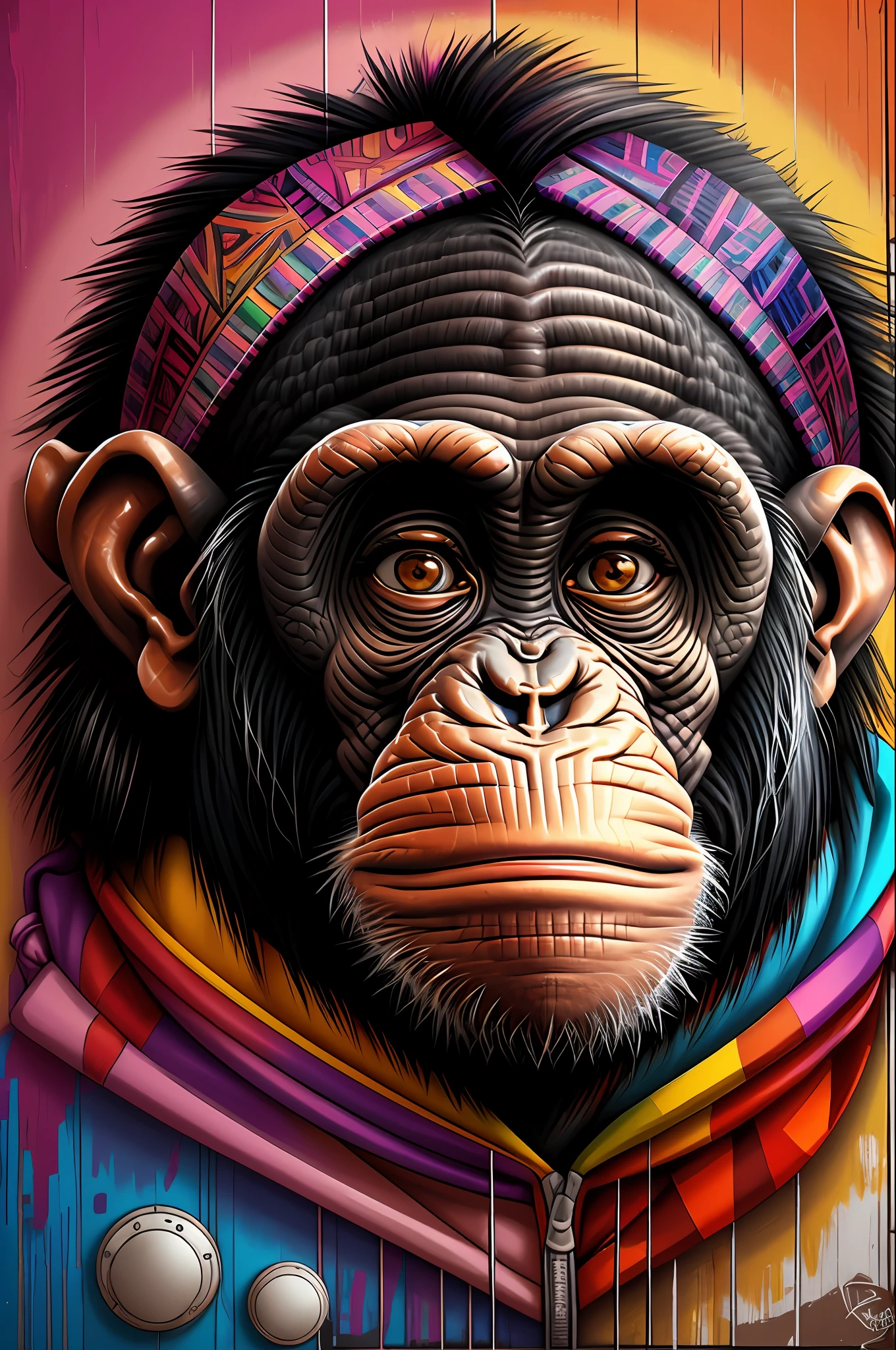 (Chimpanzee ), Eduardo Kobra padding , wall PORTRAIT multidimensional geometric, art, chibi,
yang08k, beautiful, colorful,
masterpieces, top quality, best quality, official art, beautiful and aesthetic,