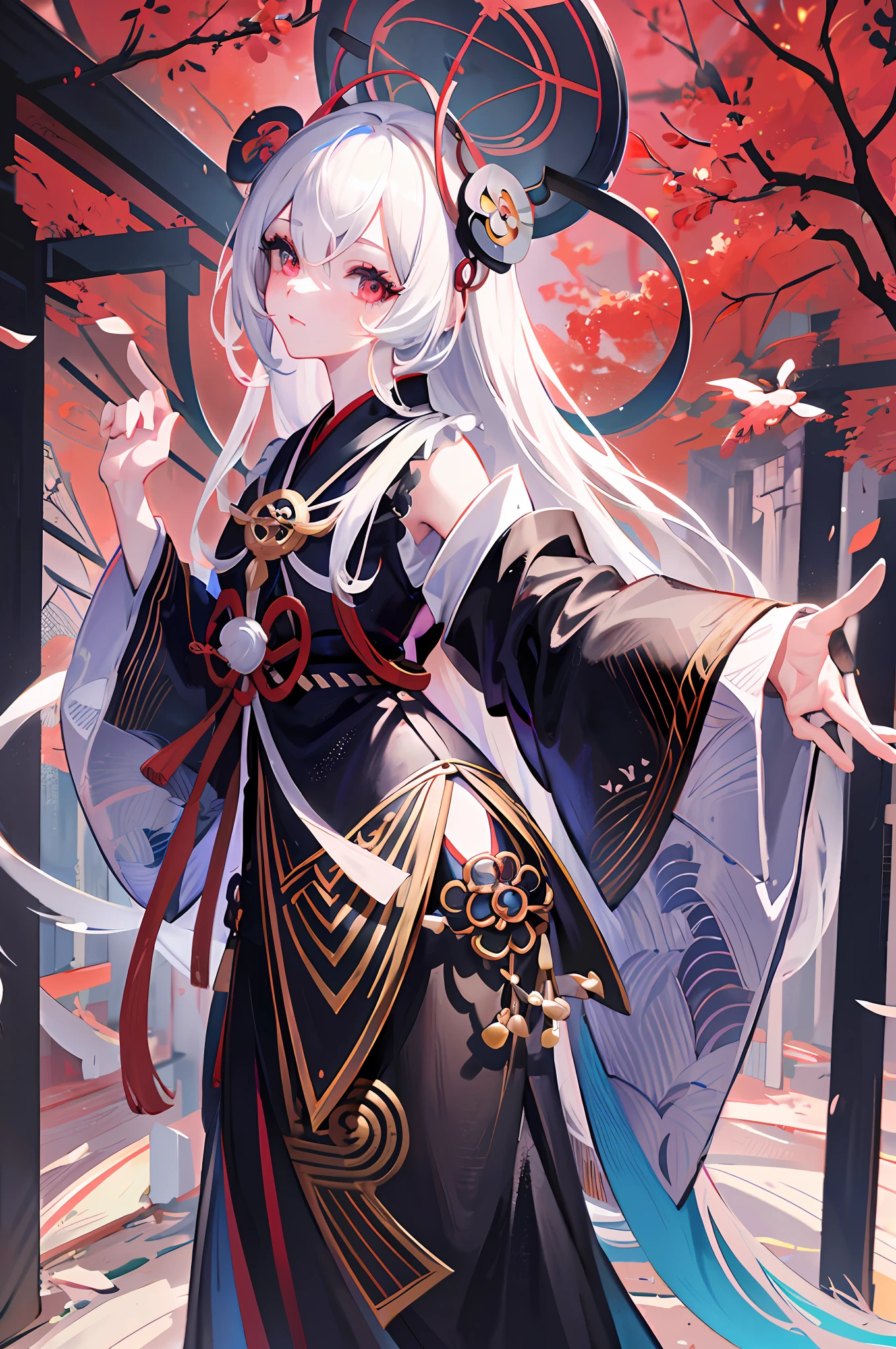 anime girl with white hair and black dress posing in front of a tree, onmyoji detailed art, onmyoji, white haired deity, best anime 4k konachan wallpaper, onmyoji portrait, seductive anime girl, detailed digital anime art, trending on artstation pixiv, cushart krenz key art feminine, anime goddess