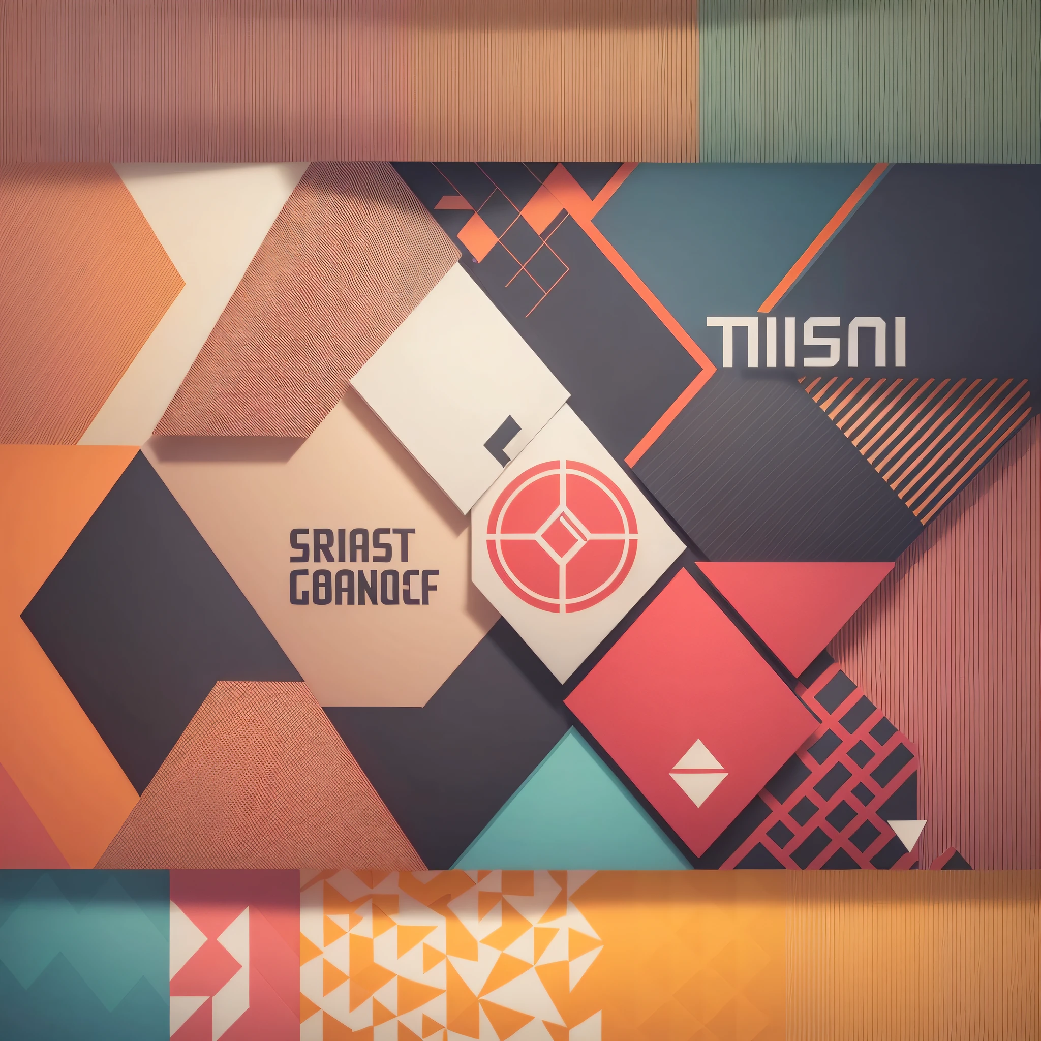 a large colorful poster with minimalistic logo design sets, The overlapping triangles form a striking and modern pattern, making this design perfect for a contemporary and stylish space, different brands, a poster, with an international typographic style --auto --s2