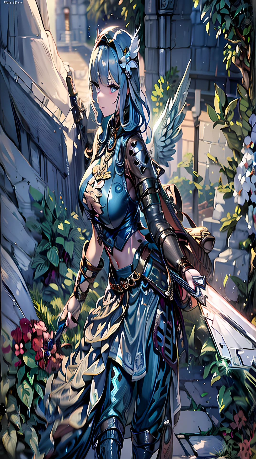 a close up of a woman with a sword and a flower, 2. 5 d cgi anime fantasy artwork, high detailed official artwork, angel knight girl, anime fantasy artwork, mechanized valkyrie girl, detailed digital 2d fantasy art, epic fantasy art style hd, highly detailed exquisite fanart, epic exquisite character art, detailed fantasy art, armor girl