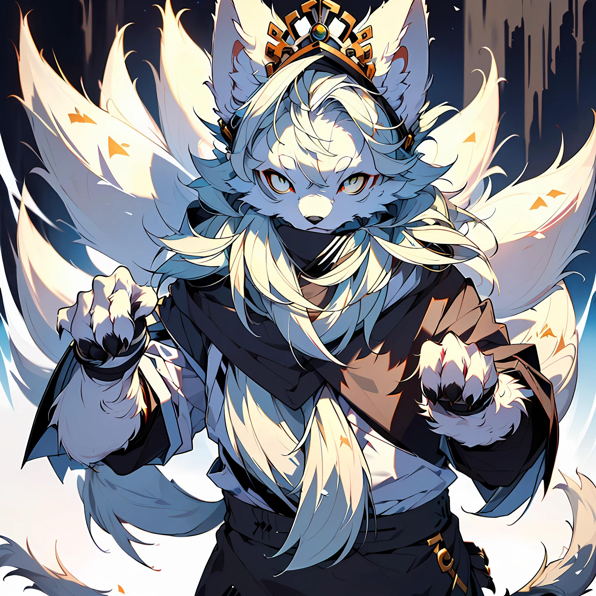 (Best Quality), (Masterpiece), ((Solitary)), (Ultra Detailed), (Furry), Furry, (Male Arctic Fox: 1.5), (Grey Skin: 1.3), (Fluffy Tail: 1.2), (Golden Eyes), (Arctic Fox's Paws), (Grey Ears), , Sharp Focus, (Furry Animal Ears)