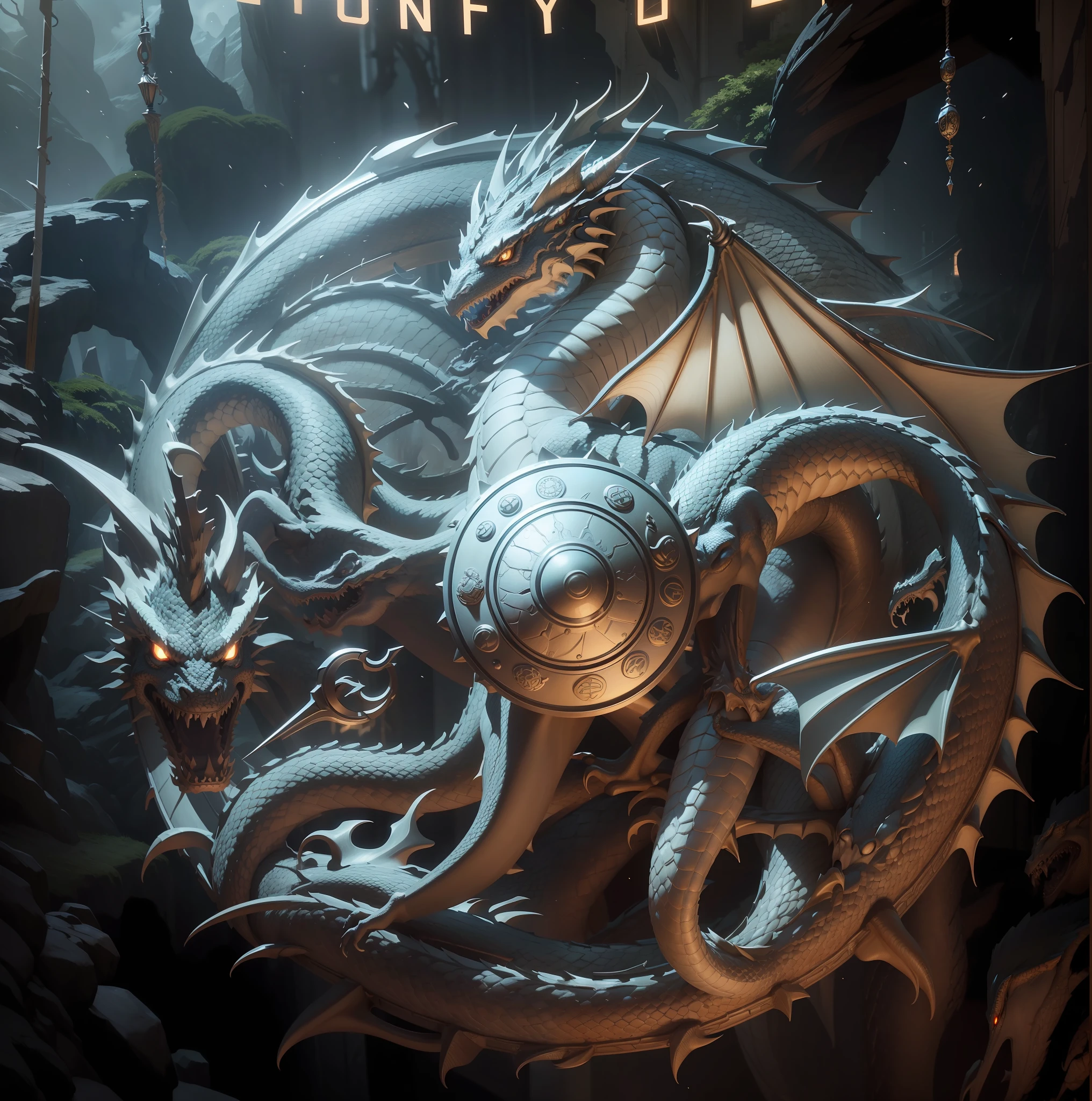 Masterpiece, best quality, (very detailed CG unified 8k wallpaper), (best quality), (best illustration), (best shadow), (particle effect) etc. 3D, Octane rendering, ray tracing, ultra-detailed, metal badge, a dragon flying in the middle of the badge, dragon, atmosphere, dragon, dragon head, scales clearly visible, coiled dragon, group of dragons, clear, clear lines, fierce, chaotic --auto --s2