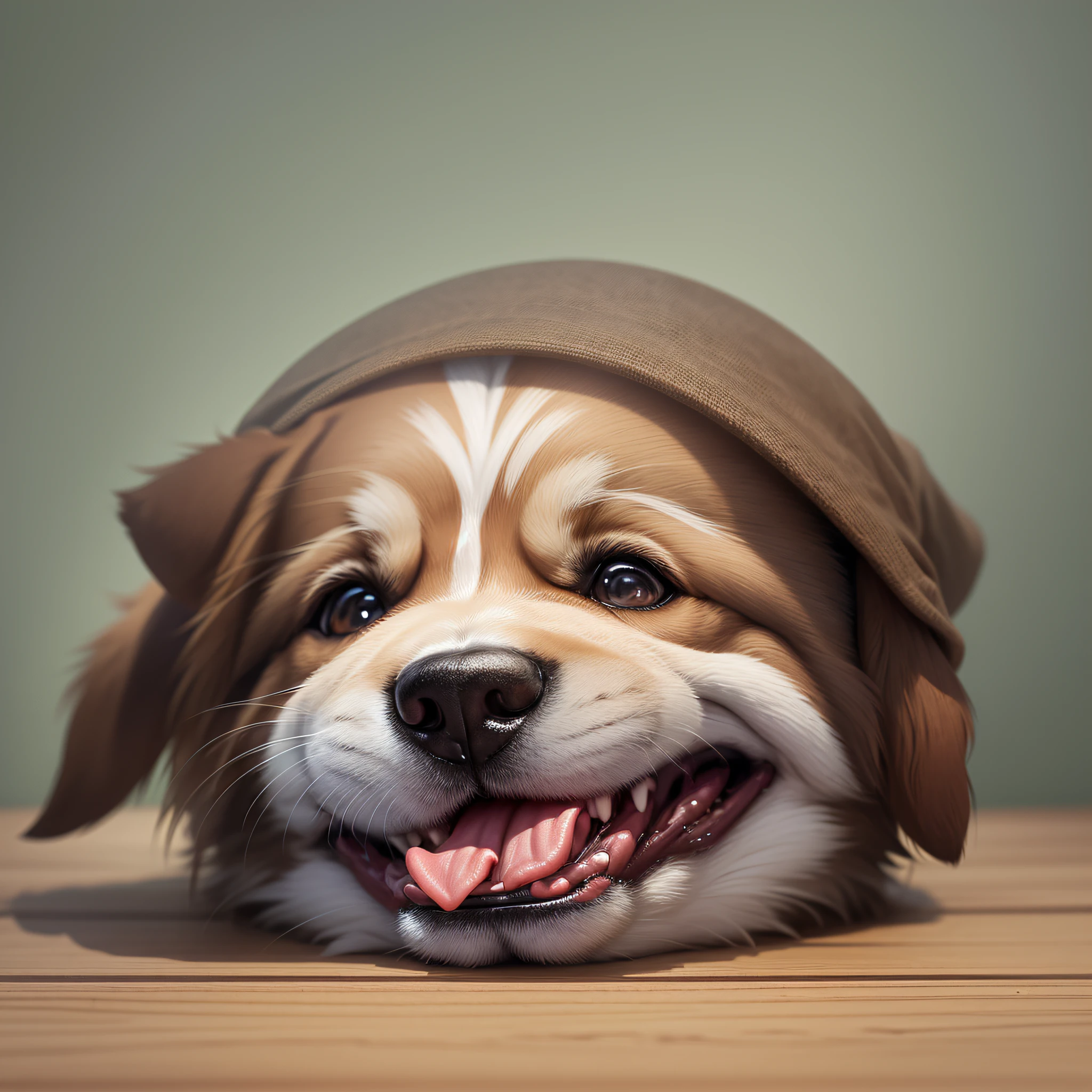 Dog, (a dog), on the table (half of the head exposed), peeking out, pet, sticking out his tongue --auto --s2