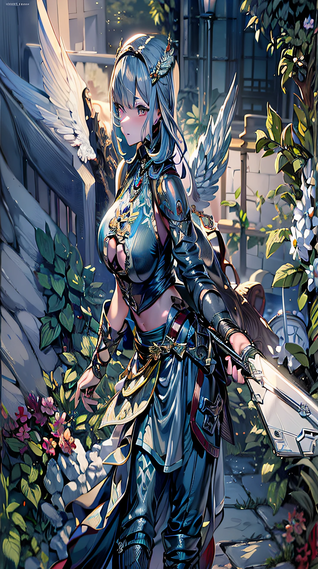 a close up of a woman with a sword and a flower, 2. 5 d cgi anime fantasy artwork, high detailed official artwork, angel knight girl, anime fantasy artwork, mechanized valkyrie girl, detailed digital 2d fantasy art, epic fantasy art style hd, highly detailed exquisite fanart, epic exquisite character art, detailed fantasy art, armor girl