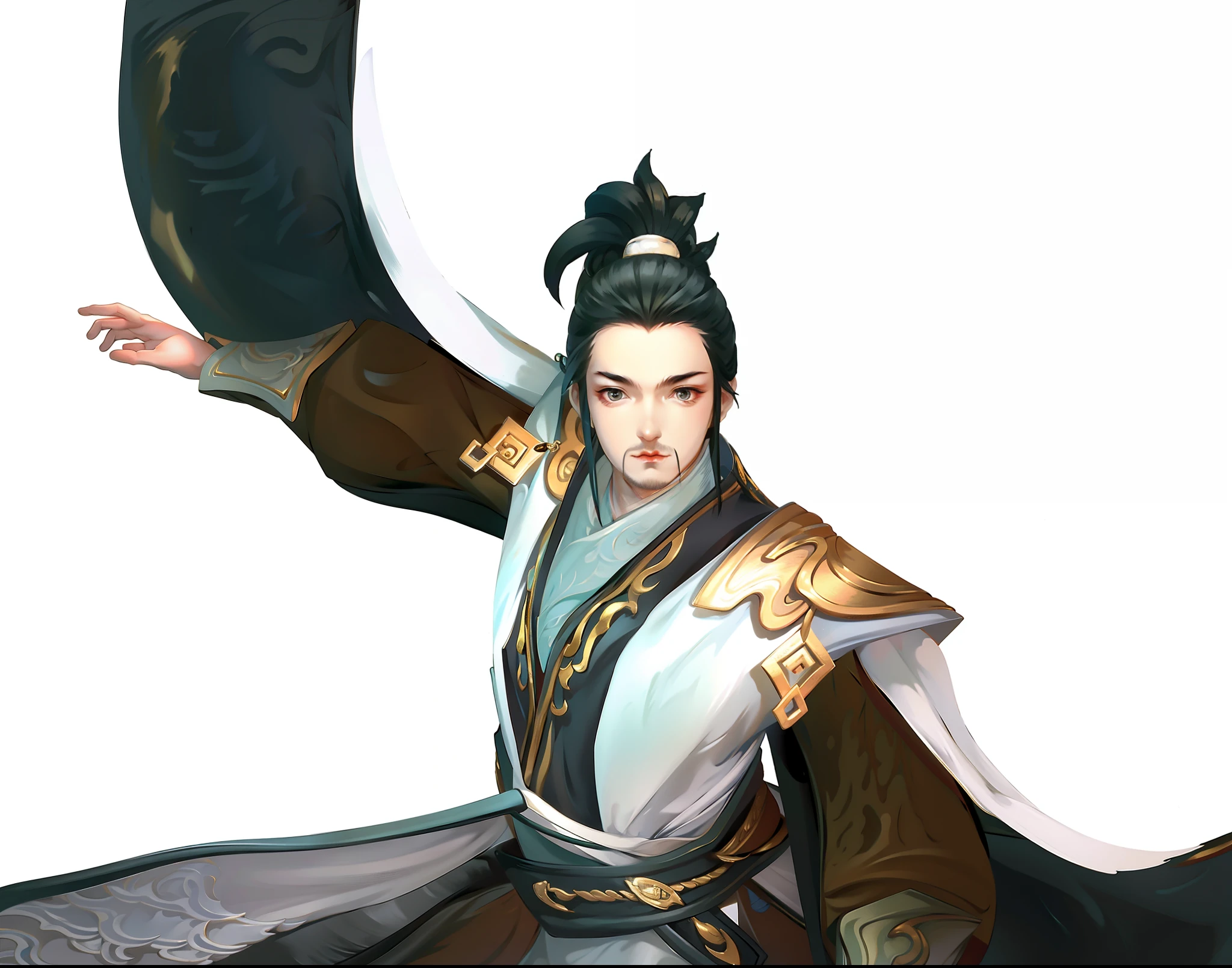 a boy, ancient chinese costume, sunlight, clear face, clean white background, masterpiece, super detail, epic composition, ultra hd, high quality, extremely detailed, official art, uniform 8k wallpaper, super detail, 32k -- v 6