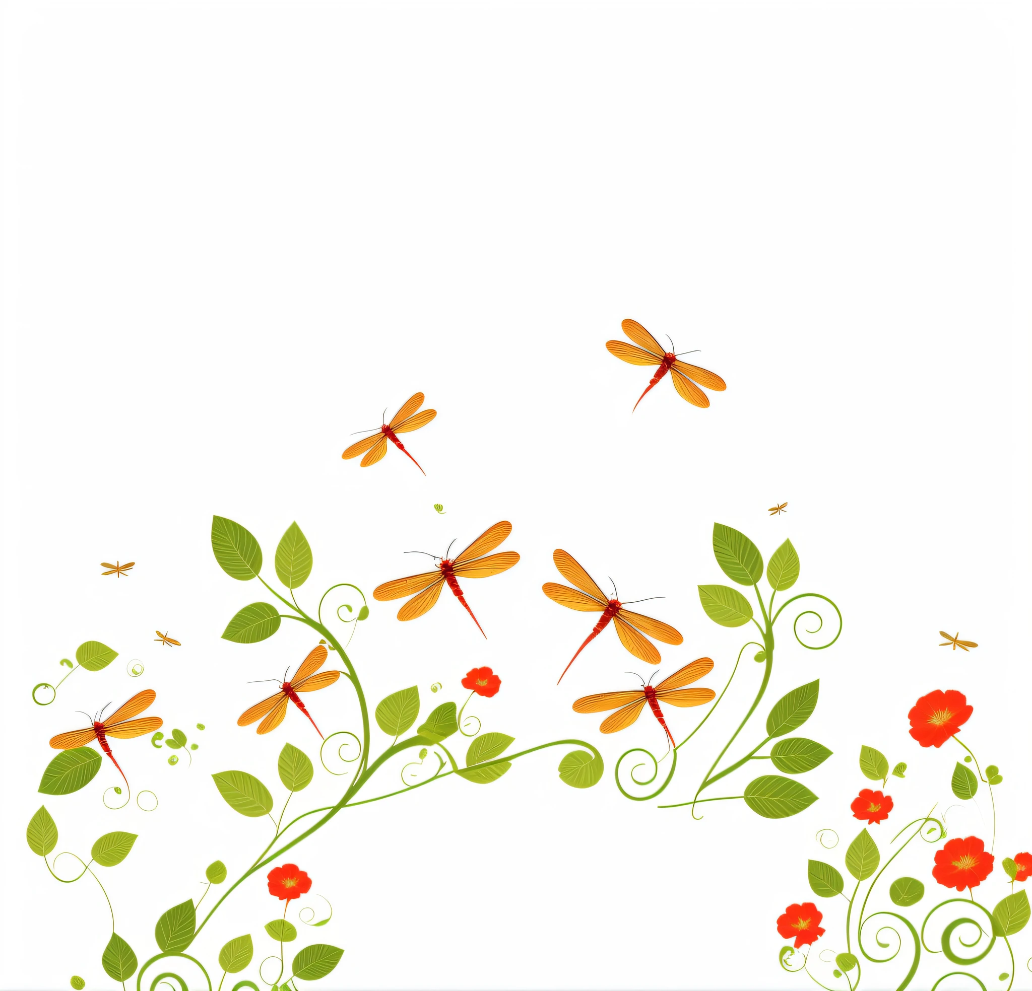 Dragonflies flying, leaves, HD, fresh