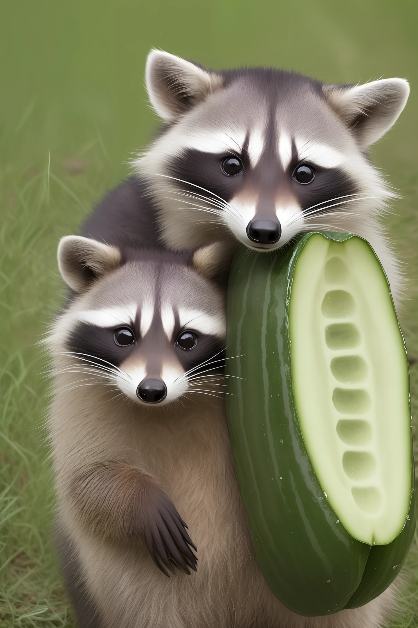 A raccoon with a cucumber