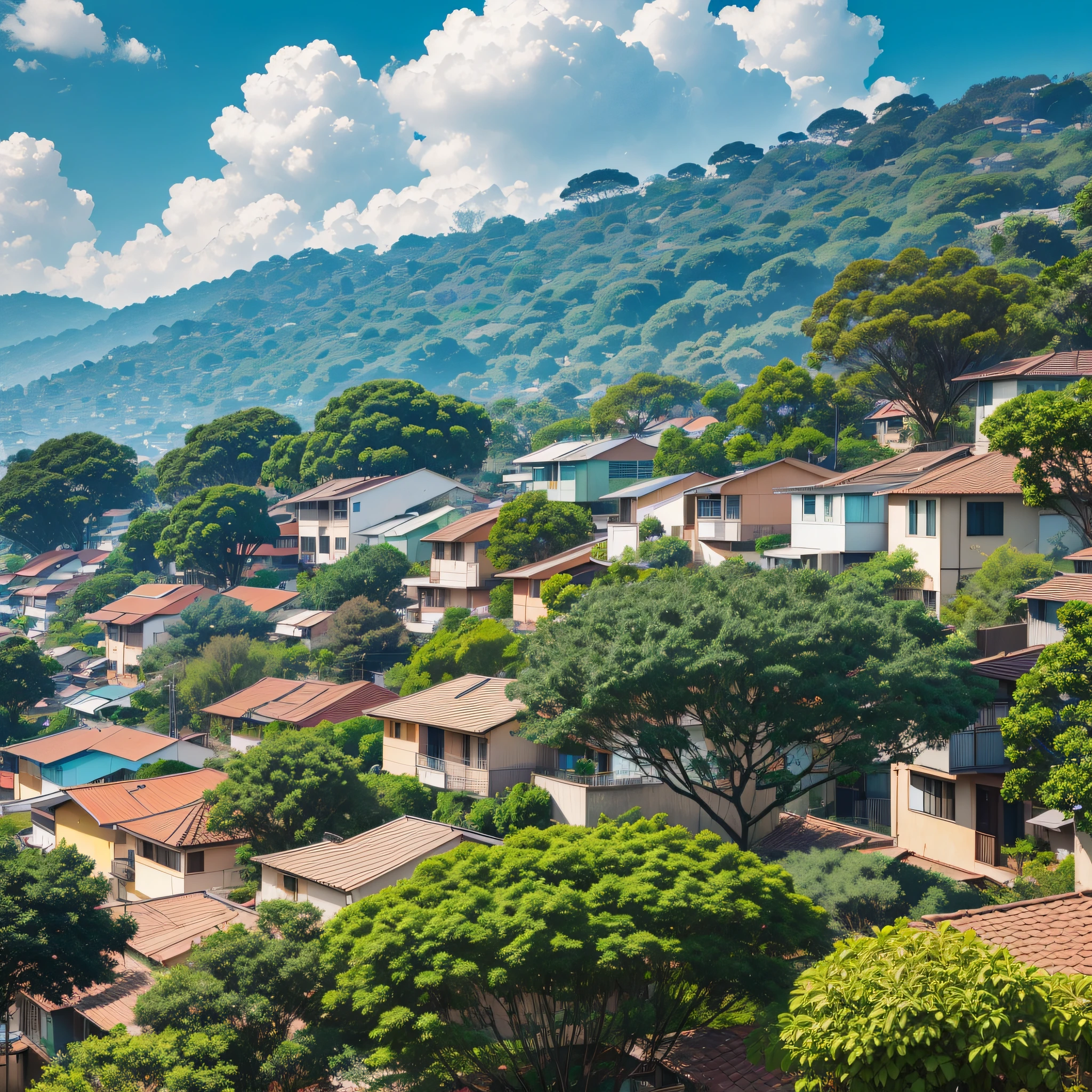A neighborhood with houses full of trees and plants located in São Paulo with the view of the universe --auto --s2