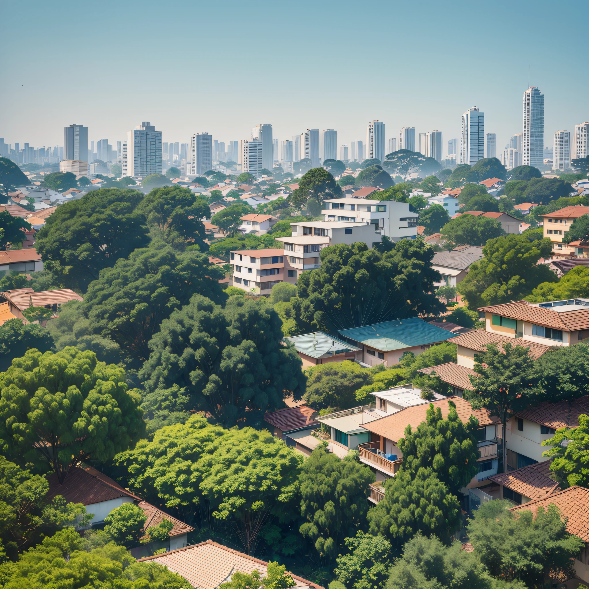 A neighborhood with houses full of trees and plants located in São Paulo with the view of the universe --auto --s2