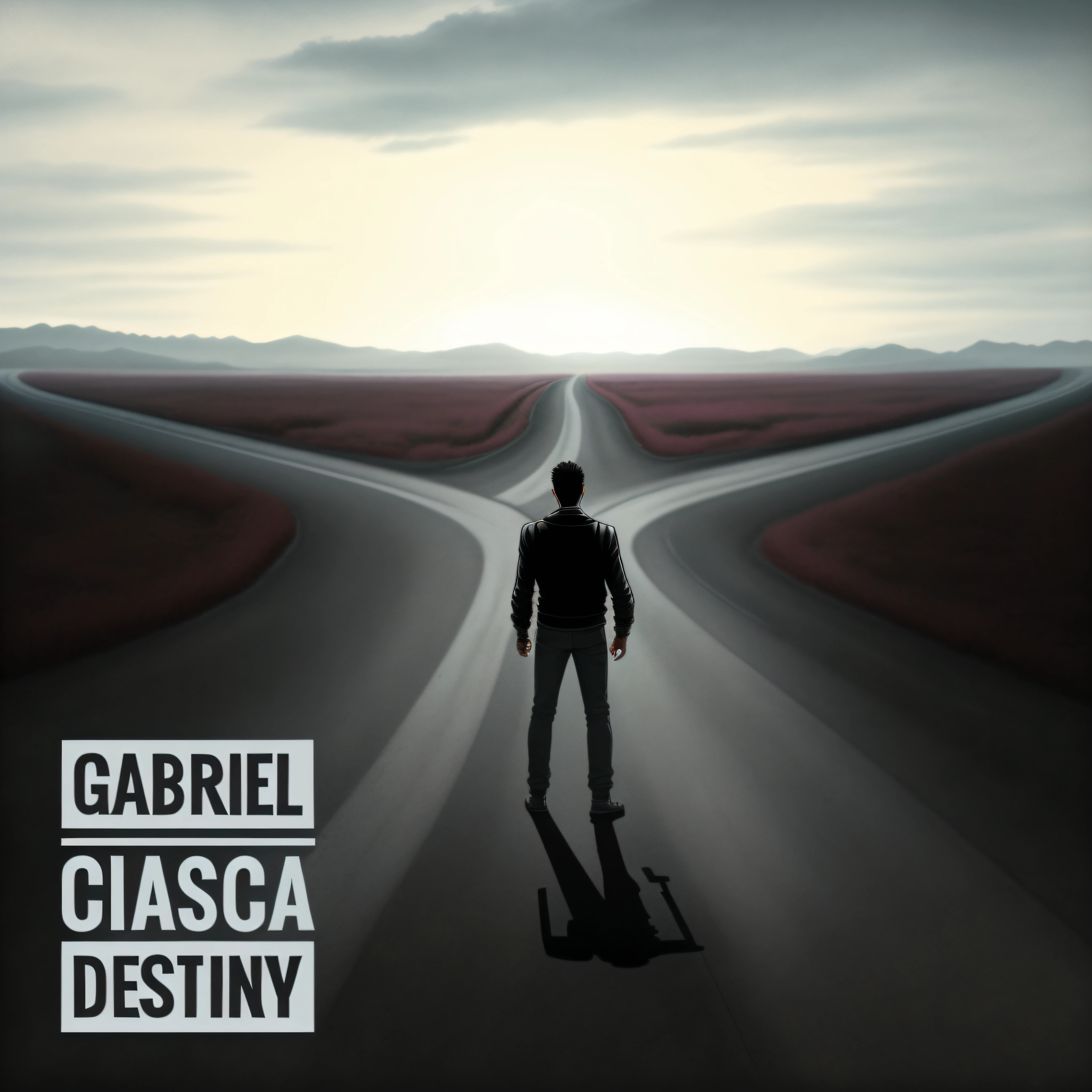 arafed image of a man standing on a road with a fork in the middle, destiny, album cover, promo art, new album cover, album cover!, album artwork, inspired by Giorgio Cavallon, official artwork, music album cover, by Gabriel Ba, album art, inspired by Gabriel Ba, inspired by Slava Raškaj, album art cover
