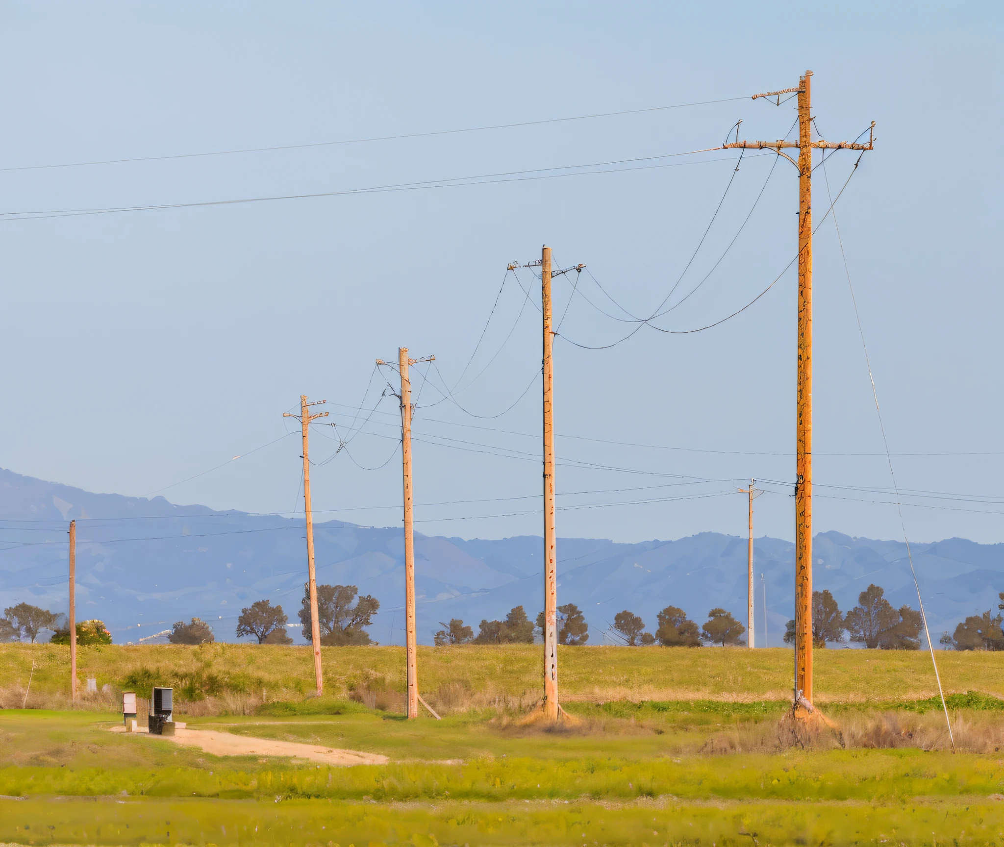 HD 8K picture quality, showing the excellent soft California style. The unique viewing angle shows a staggered array of wires and telephone lines that together form a unique picture. The picture is just the right expression of California's unique scenery and atmosphere. (Wire, telephone line, California style) --auto --s2