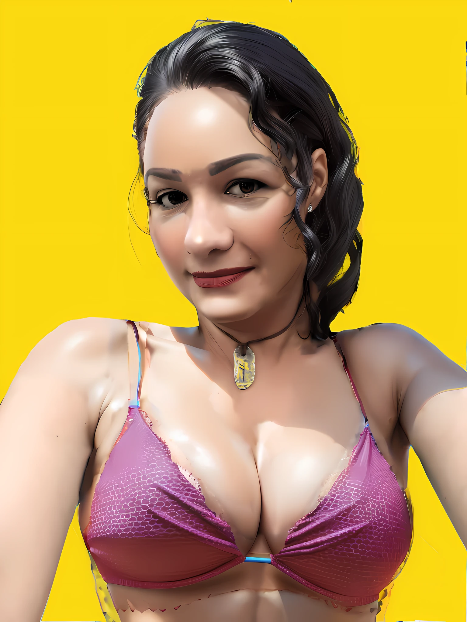redraw: (blue bikini) (smaller size, breasts bigger than bikini, huge breasts in small bikini) (Big breasts sticking out of the bikini) ((very best quality) (hyper realistic texture) ((realista)) ((huge breasts >-- big breasts 2.50))