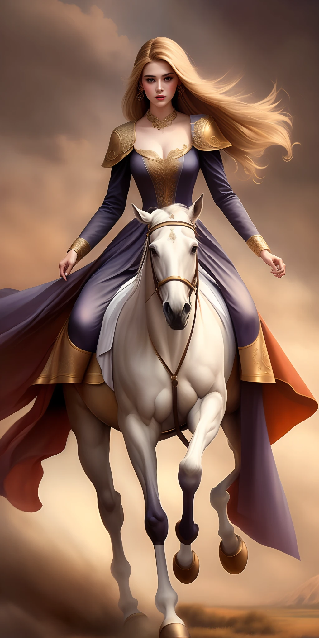 Highest Image Quality, High Resolution 8k,Painting of a Woman, Beautiful Woman,Riding a Horse in a Dress, Wlop Painting Style, Beautiful Character Painting, Beautiful Painting, Very Well Detailed Painting,Graphic Artist Magali Villeneuve, by Yang J, Wlop Art, Art by Edouard Bisson, Beautiful Fantasy Painting, Art by Wlop and Greg Rutxowski, stylish digital painting, oil painting style, beautiful digital painting, very well detailed