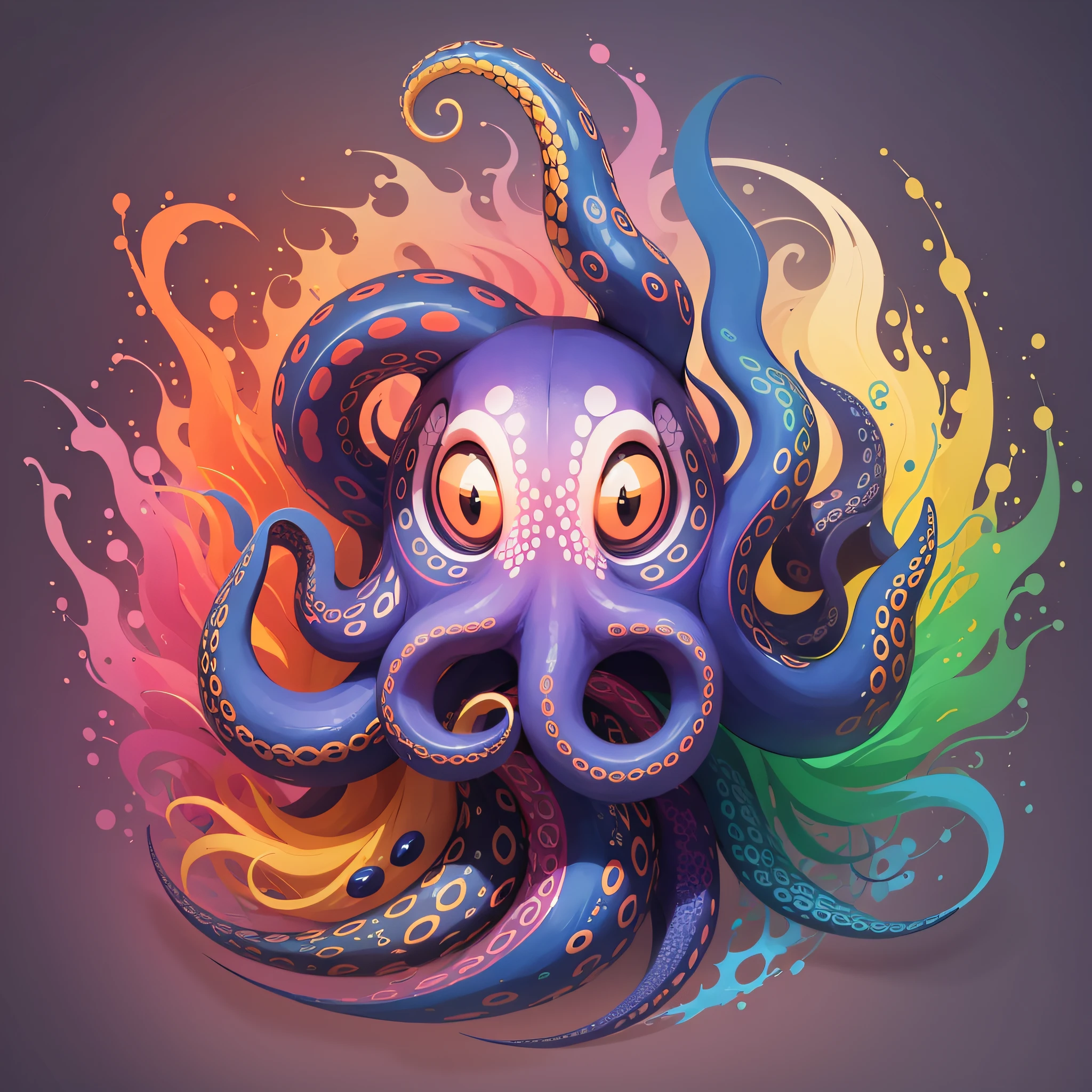 An emblematic logo of an octopus of vibrant colors, water elements, simple design, vector art, minimal --auto --s2