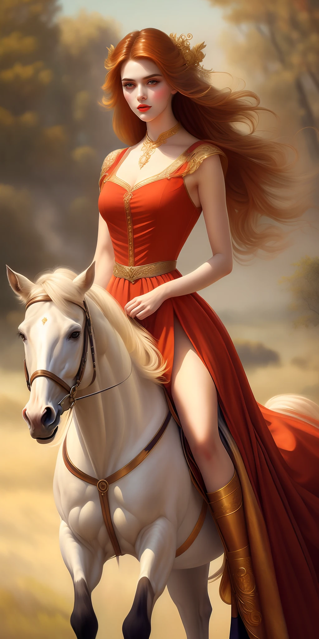 Highest Image quality, high resolution 8k,painting of a beautiful woman, beautiful woman,riding a horse in a dress,very well detailed painting,wlop painting style, beautiful character painting, beautiful painting, very well detailed painting,graphic artist magali villeneuve, by Yang J, wlop art, art by edouard bisson, beautiful fantasy painting, Art by Wlop and Greg Rutxowski, Stylish Digital Painting, Oil Painting Style, Beautiful Digital Painting, Beautifully Detailed