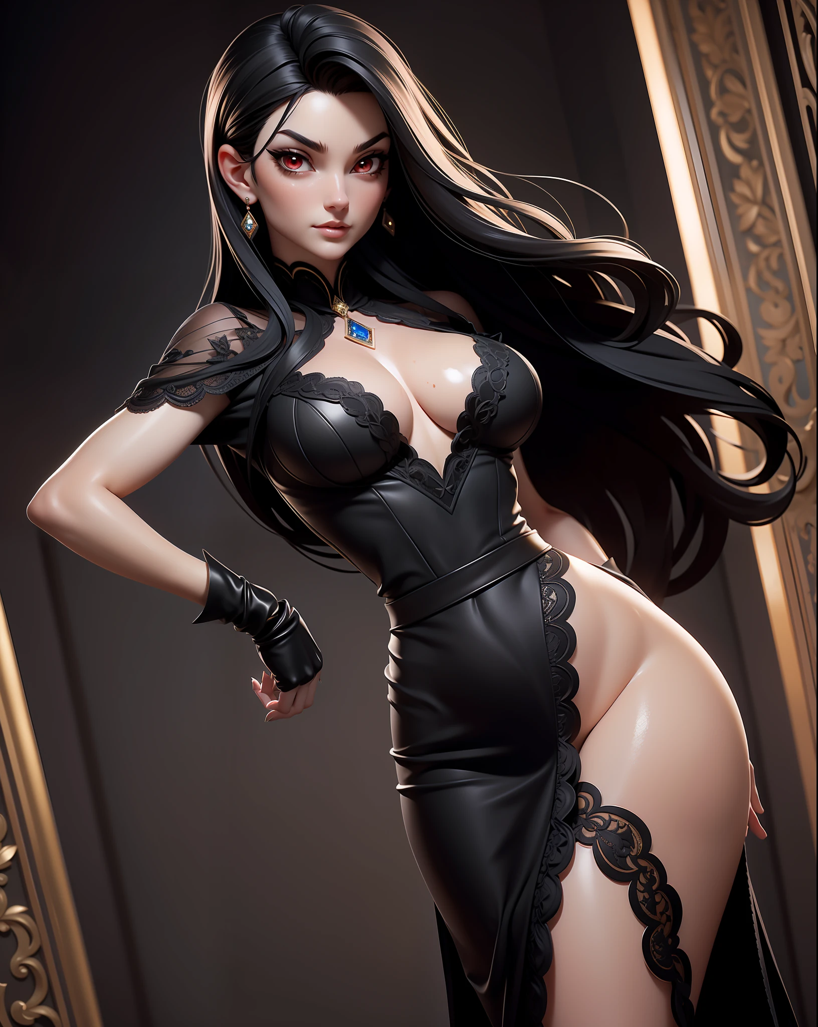 unparalleled masterpiece, ultra realistic 8k CG, perfect artwork, ((perfect female figure)), mature female, milf, narrow waist, looking at viewer, seductive posture, sexy pose, alluring, clean, beautiful face, pure face, pale skin, large breasts, exposed breasts, naked breasts, pressing breasts up against a window, divine goddess, ((shiny skin)), (((skindentation))), lace, lace trim, short lace-trimmed black skirt, delicate pattern, intricate detail, (rich:1.4), prestige, gorgeous, luxury, royal palace, jewelry, gem, gold, silver, diamond, glint, sapphire, ruby, emerald, pearl, amber, obsidian tifa lockhart, red eyes, black hair, long hair, (((sweating)))