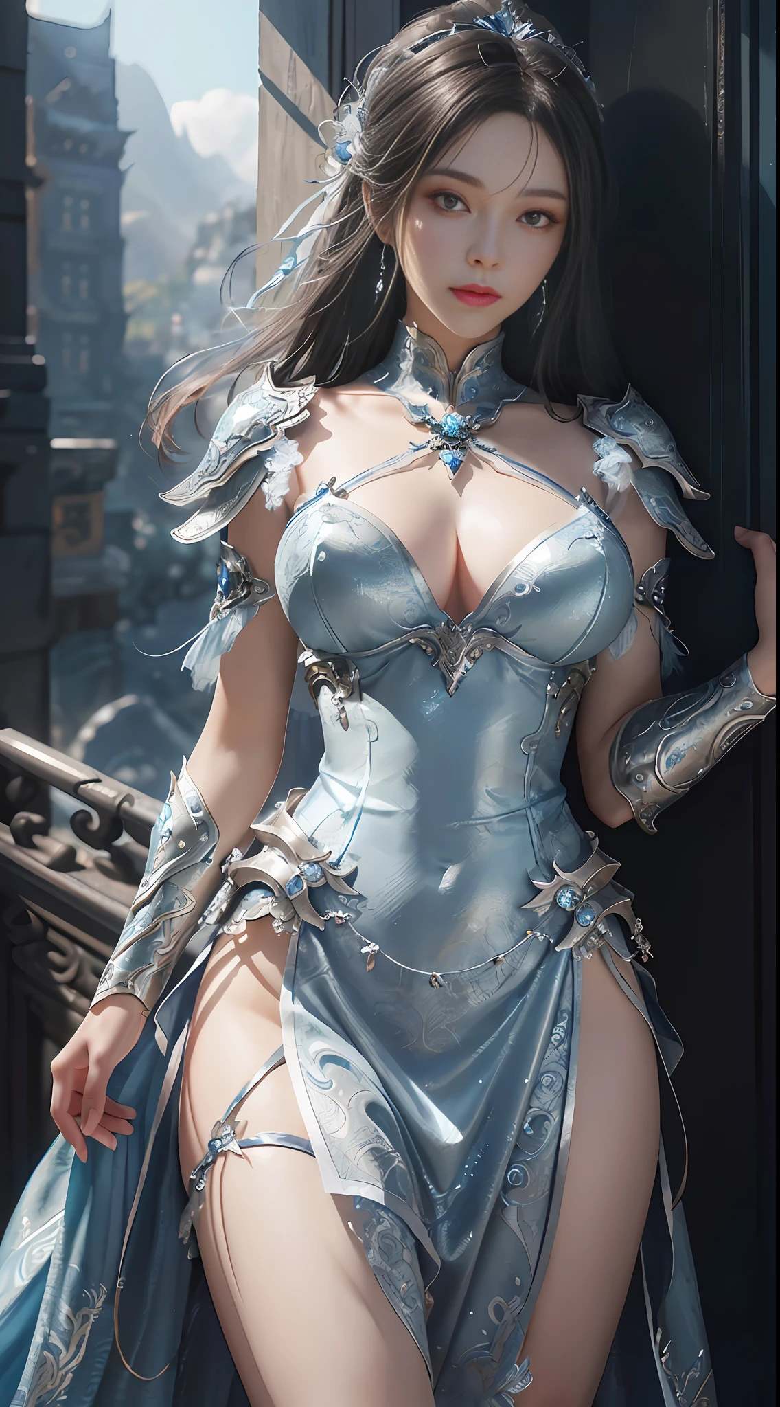 a close up of a woman in a silver and blue dress, chengwei pan on artstation, by Yang J, detailed fantasy art, stunning character art, fanart best artstation, epic exquisite character art, beautiful armor, extremely detailed artgerm, detailed digital anime art, artgerm on artstation pixiv, armor girl