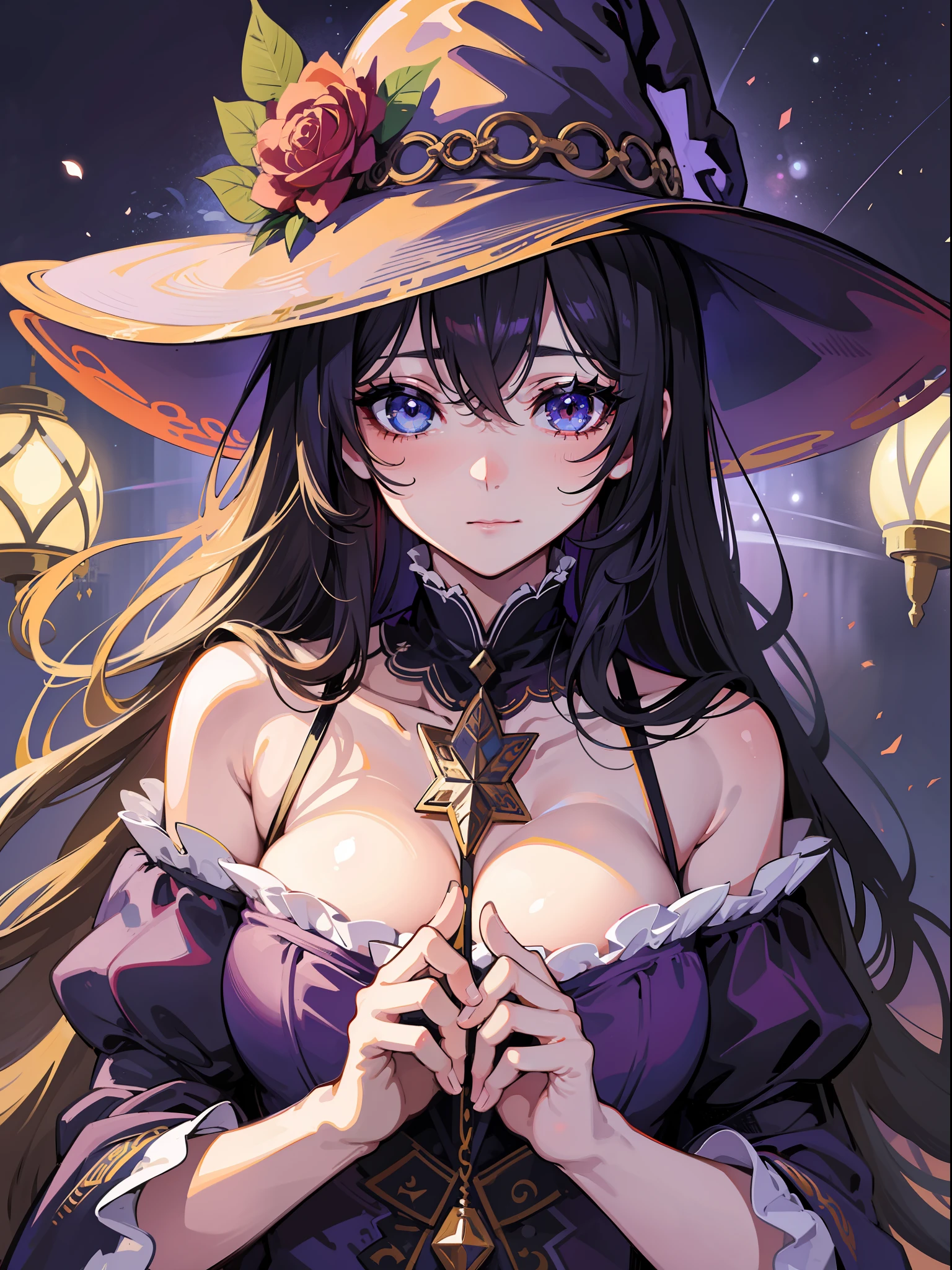 cute girl, witch, in love,vivid eyes, cozy, alone, night, gorgeous, intimate, messy hair, digital art, masterpiece, high details, modern, intricate, perfect face, traced lights, peace, sensual, embarassed.