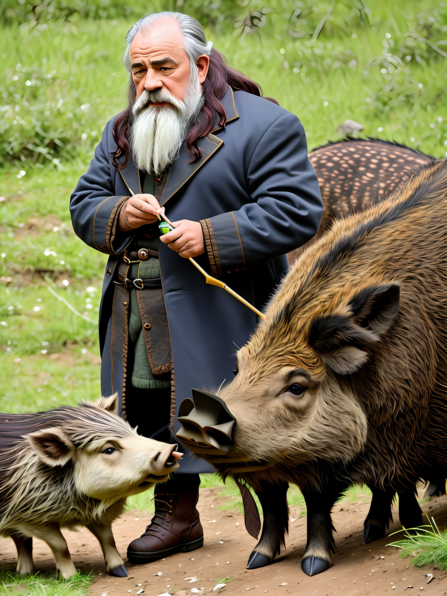 Dwarf feeding on a wild boar