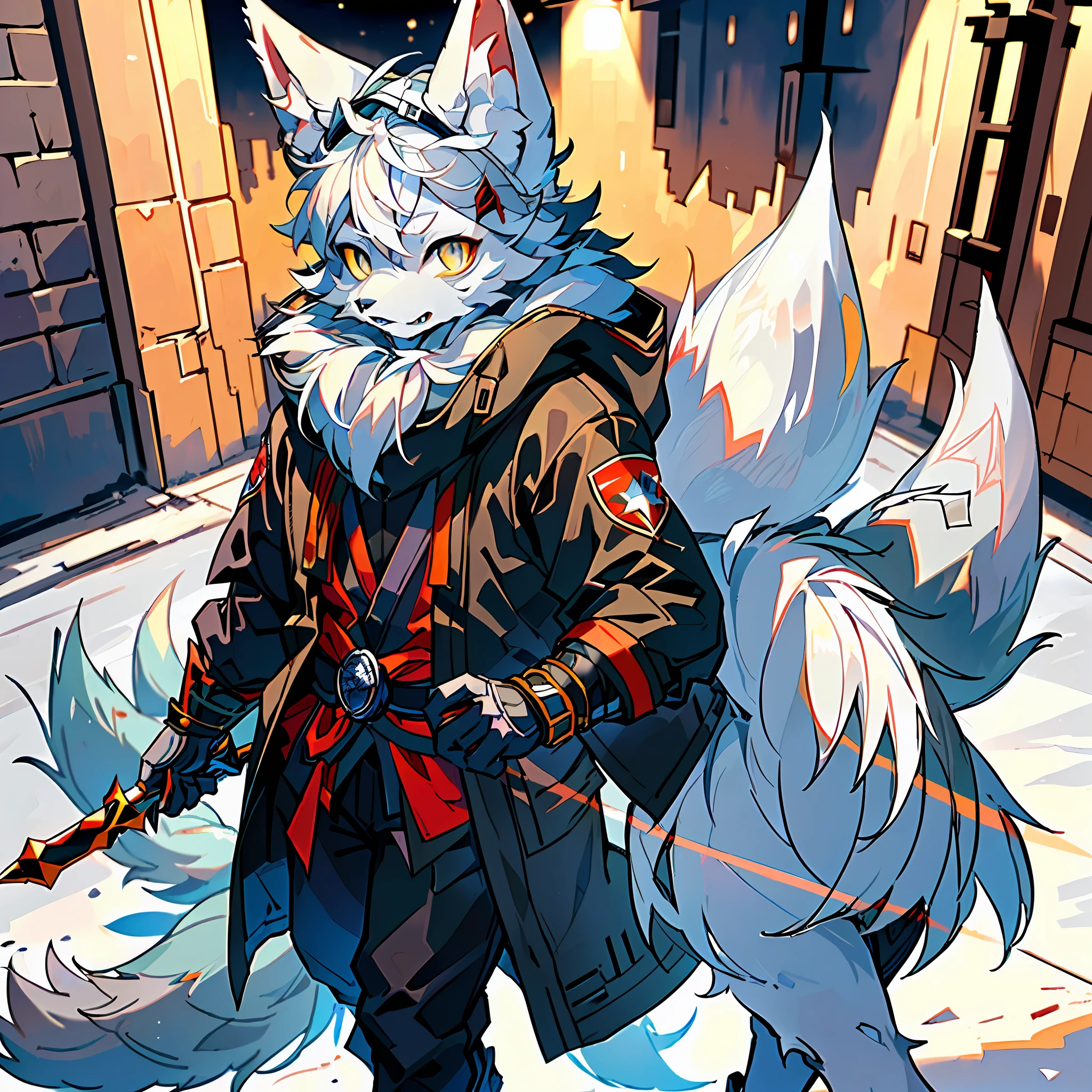 (Best Quality), (Masterpiece), ((Solitary)), (Ultra Detailed), (Furry), Furry, (Male Arctic Fox: 1.5), (Grey Skin: 1.3), (Fluffy Tail: 1.2), Character Focus, (Golden Eyes), (Arctic Fox's Claws), (Grey Ears), Sharp Focus, (Furry Animal Ears), ((Wearing a Cloak)), ((Assassin's Creed Style)), ((Assassin's Costume)), ((Walking on a Dark Street)), (( Night 1.2)), (((Dark Scene 1.2))
