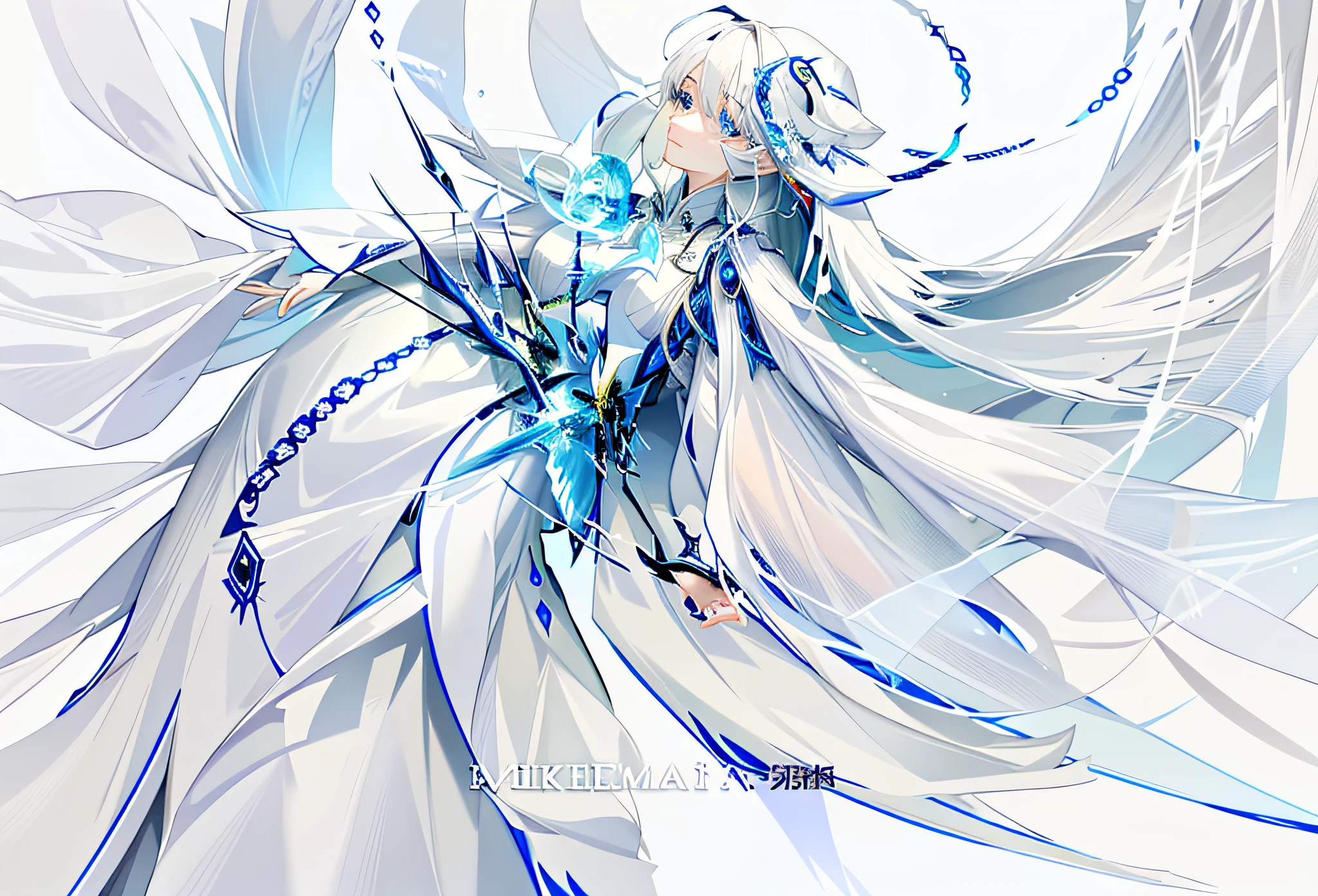((masterpiece)), best quality, ultra-detailed, extremely delicate and beautiful, floating, dynamic angle, long white dress, flowing white hair, white cape, inspired by Tian Ye, white witch, Yutaka Aono's ethereal anime style, Galadriel the elf queen, inspired by Alan Lee, whole picture filled with white clothes, surrounded by a soft and misty light, whole atmosphere ethereal and magical.