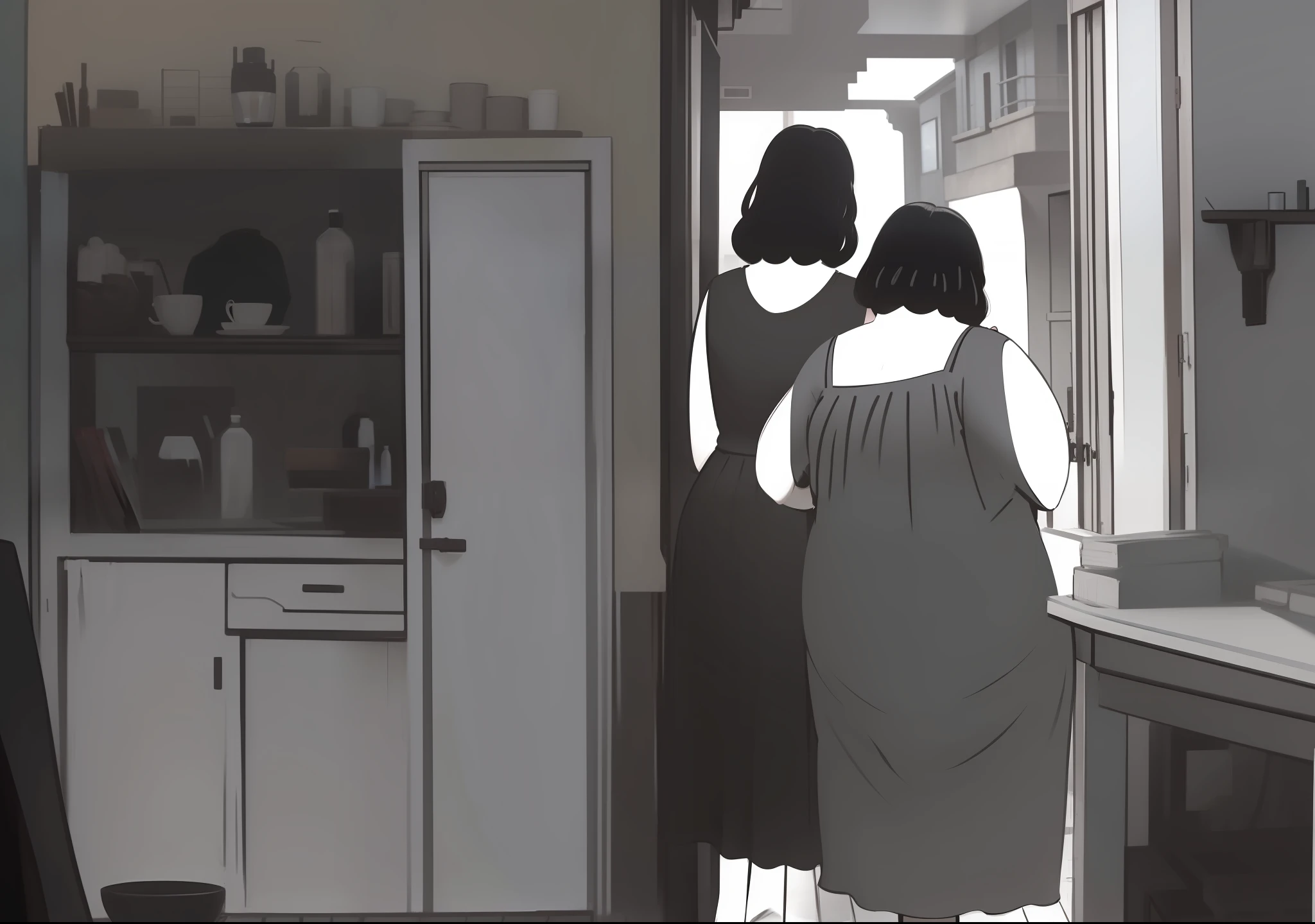 A fat woman helped a woman to the balcony